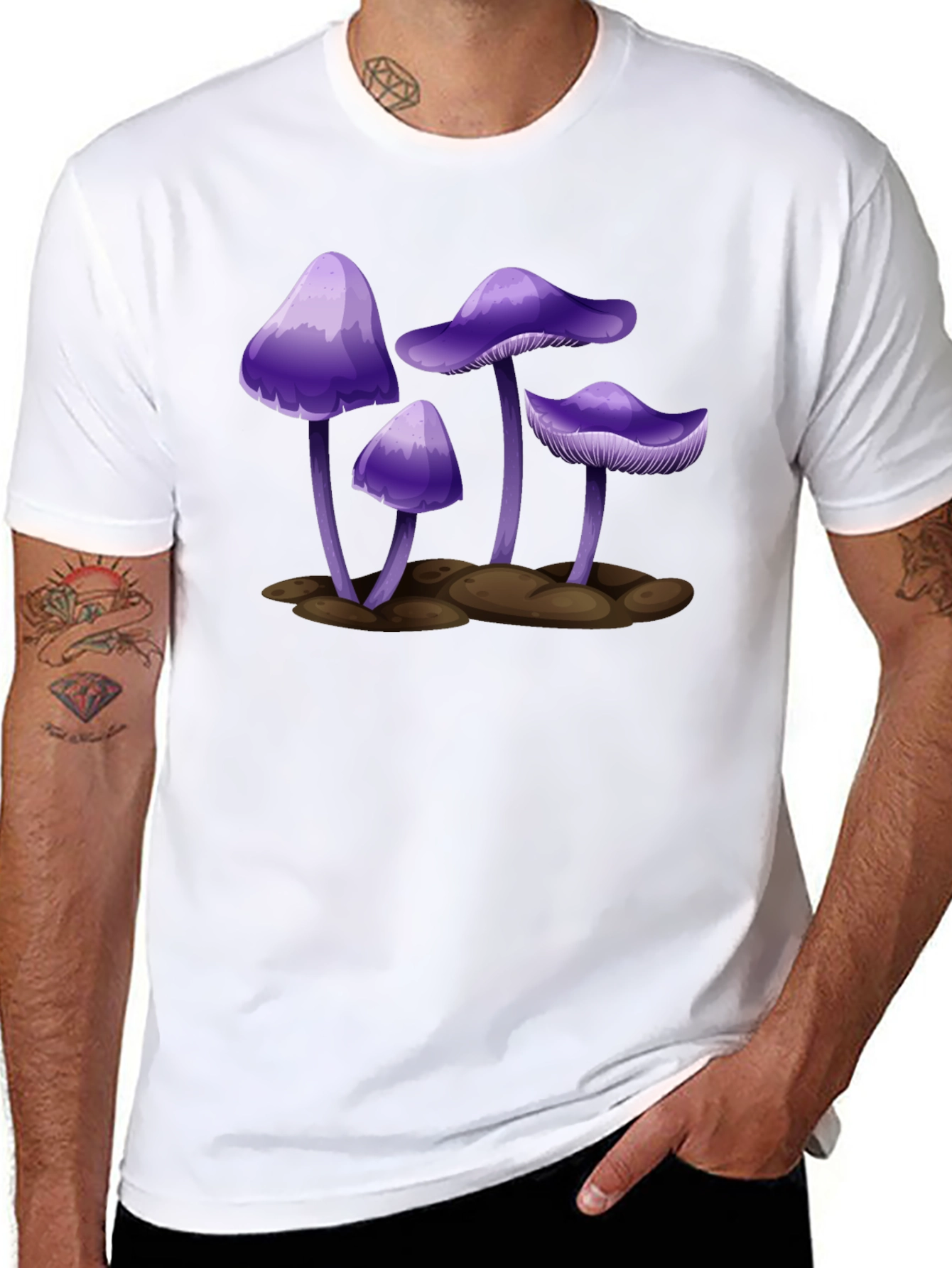 Black Purple Mushroom Graphic T-Shirt - Black view 8