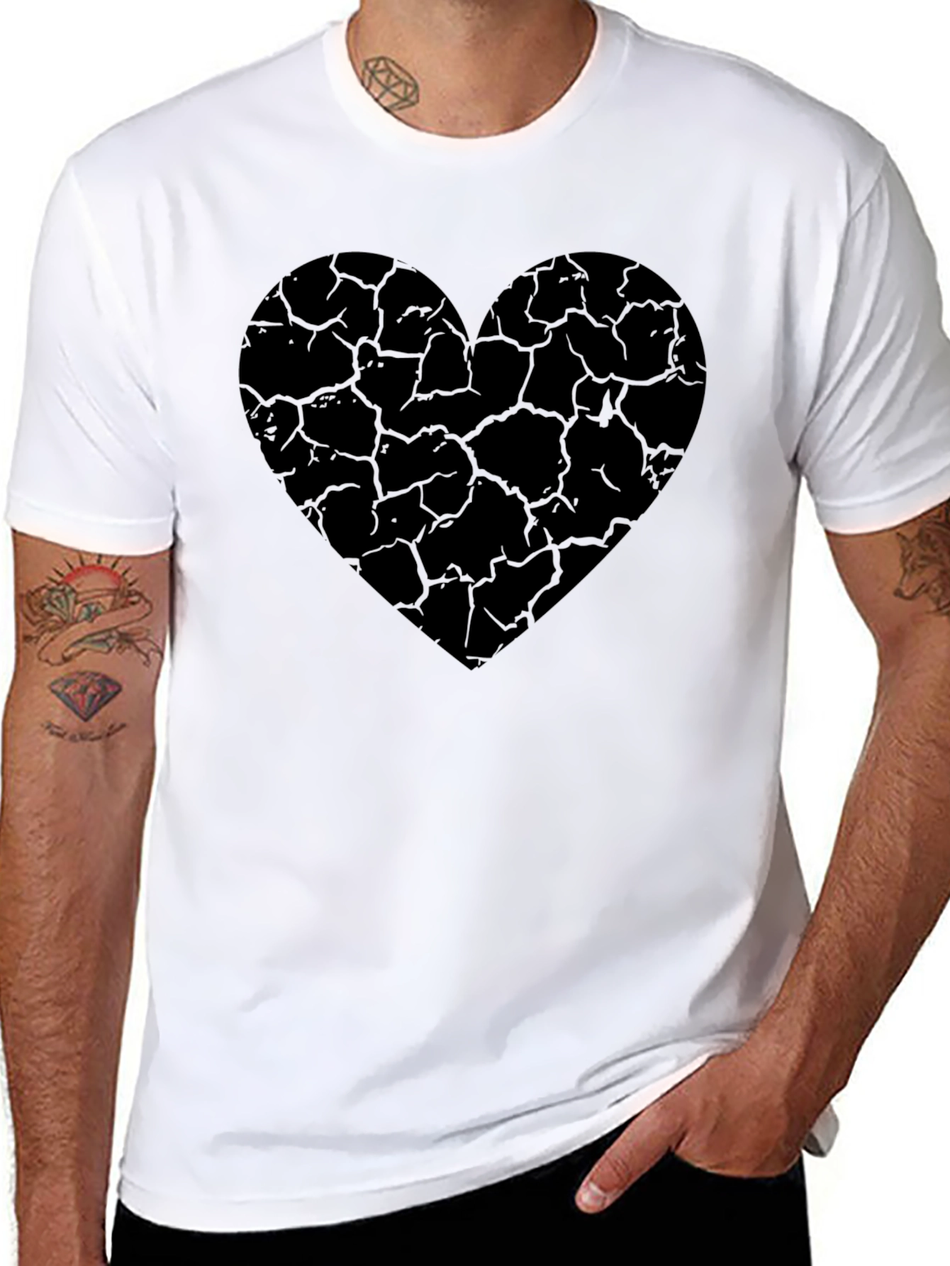 Black Cracked Heart Graphic Tee - Stylish Black Cotton T-Shirt view 8