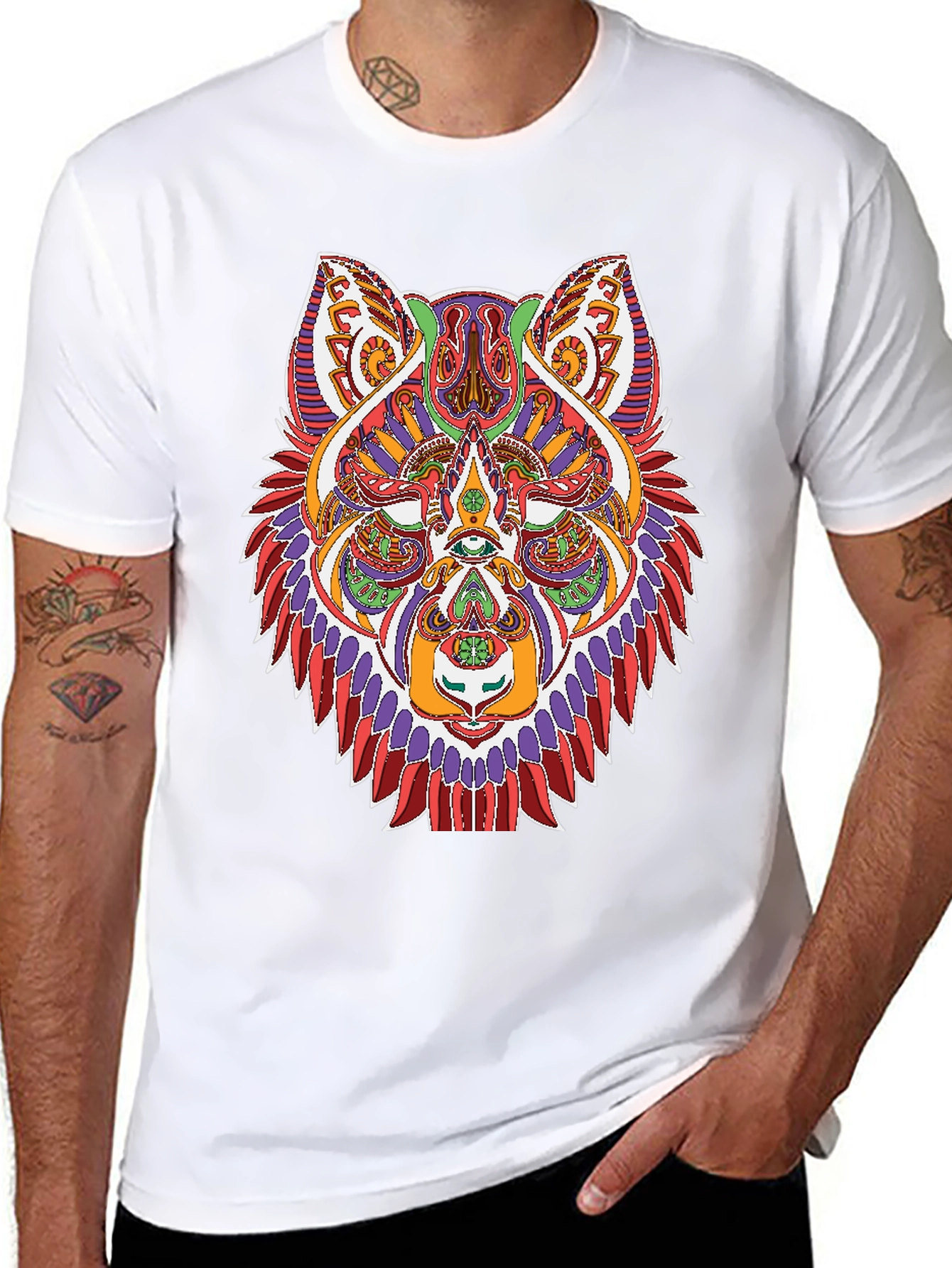Black Psychedelic Wolf Graphic Tee - Black Unisex Shirt view 8