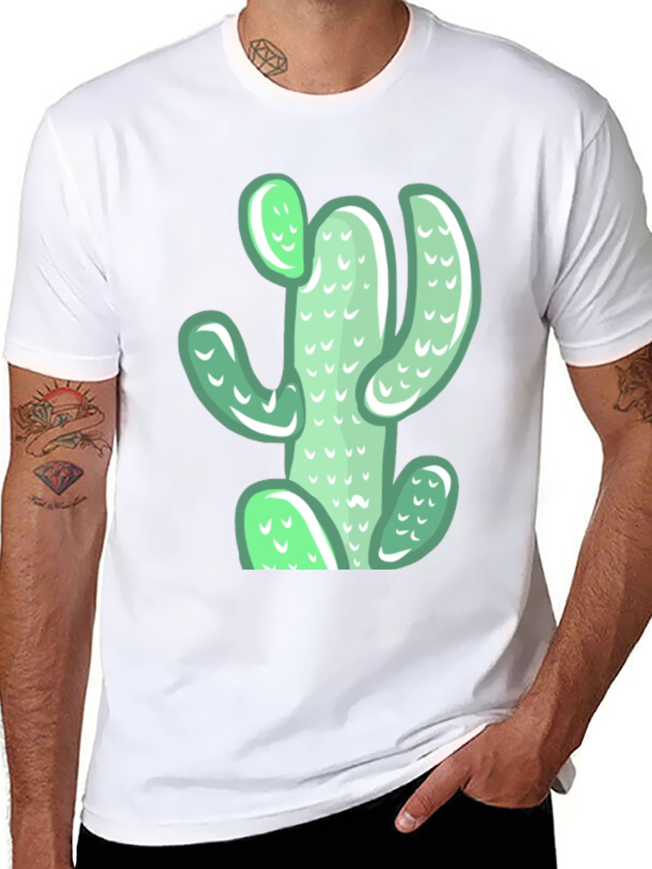 Black Cactus Graphic Tee - Black Casual Cotton T-Shirt view 8