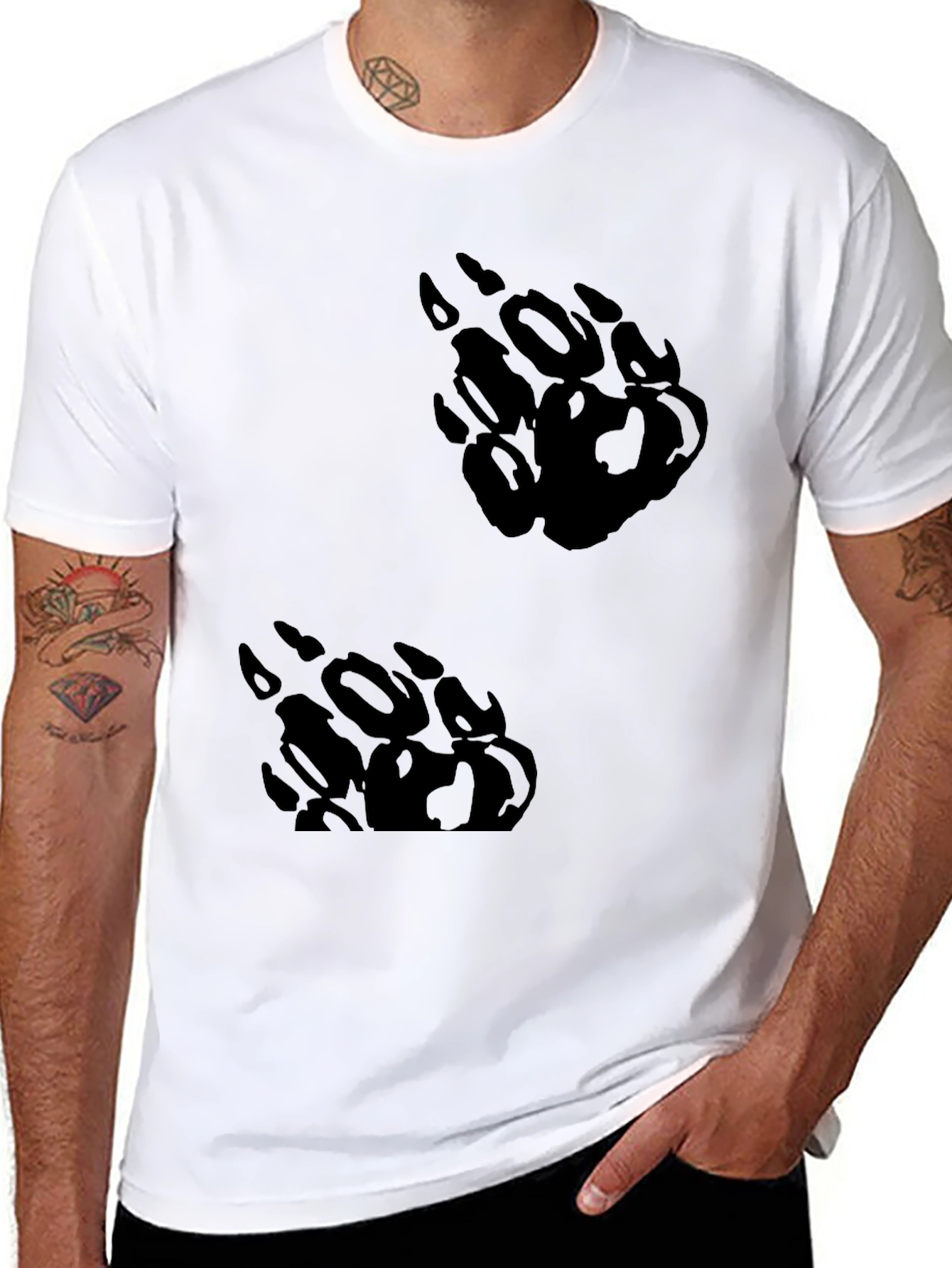 Black Black T-Shirt with Bear Paw Print Design view 8