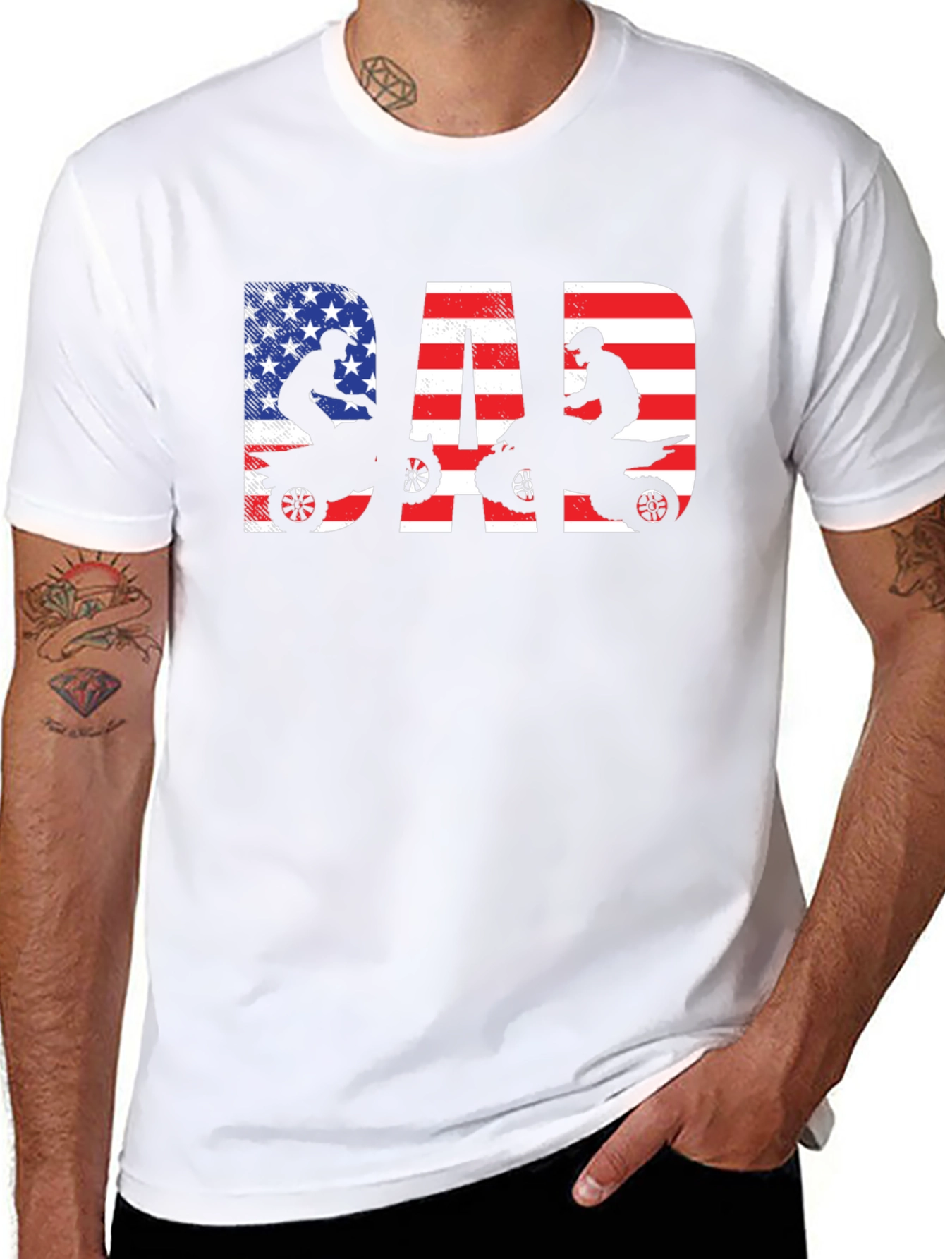 Black Dad ATV Rider American Flag T-Shirt view 8
