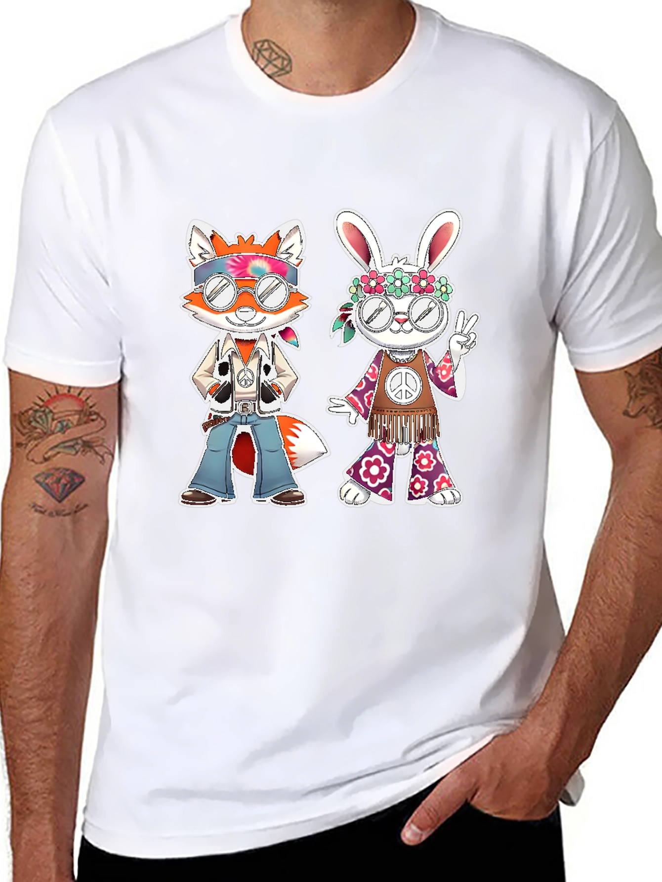 Black Hippie Fox & Rabbit Graphic Tee view 8