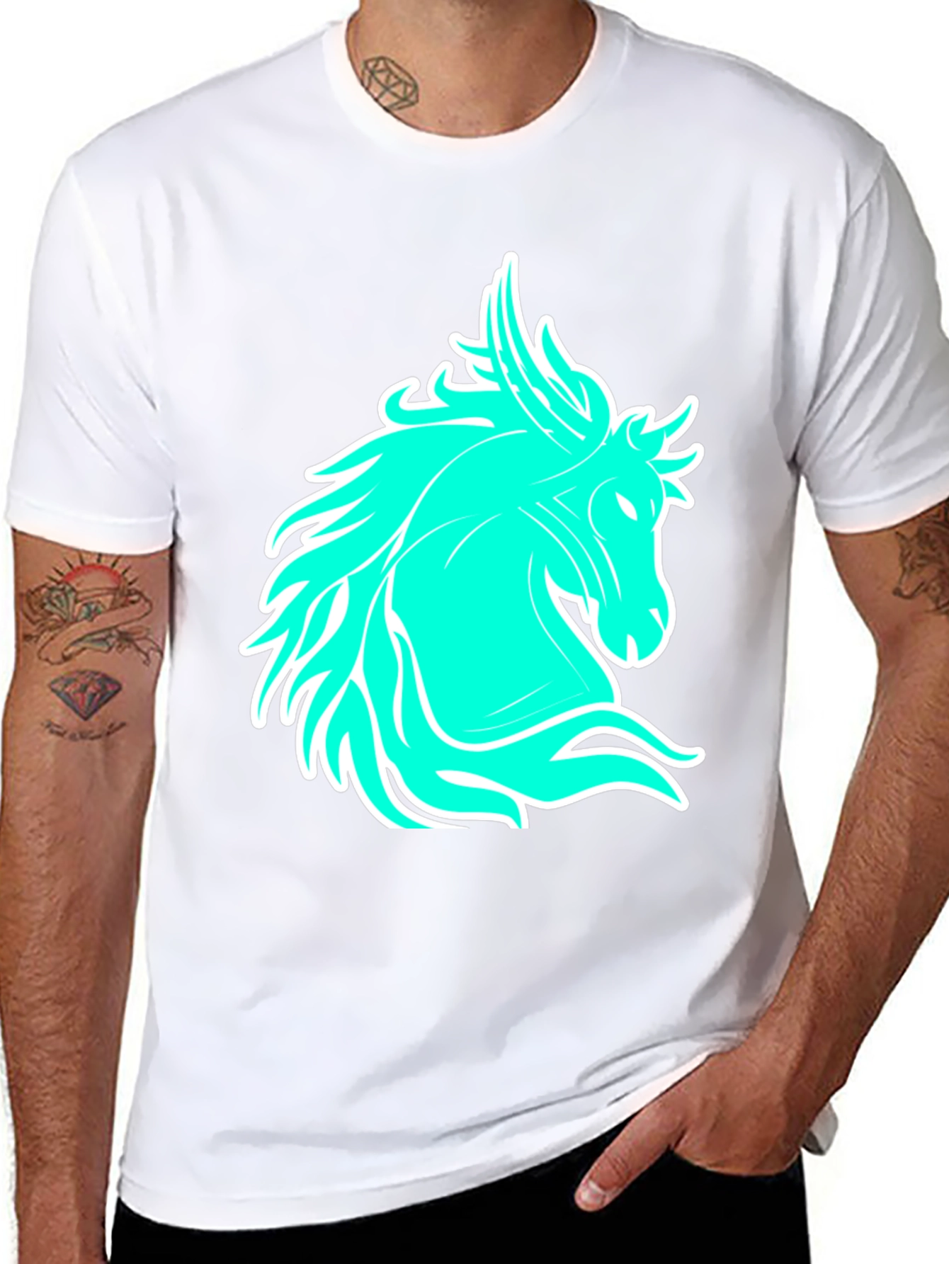 Black Cool Horse Graphic Tee - Black Casual T-Shirt view 8