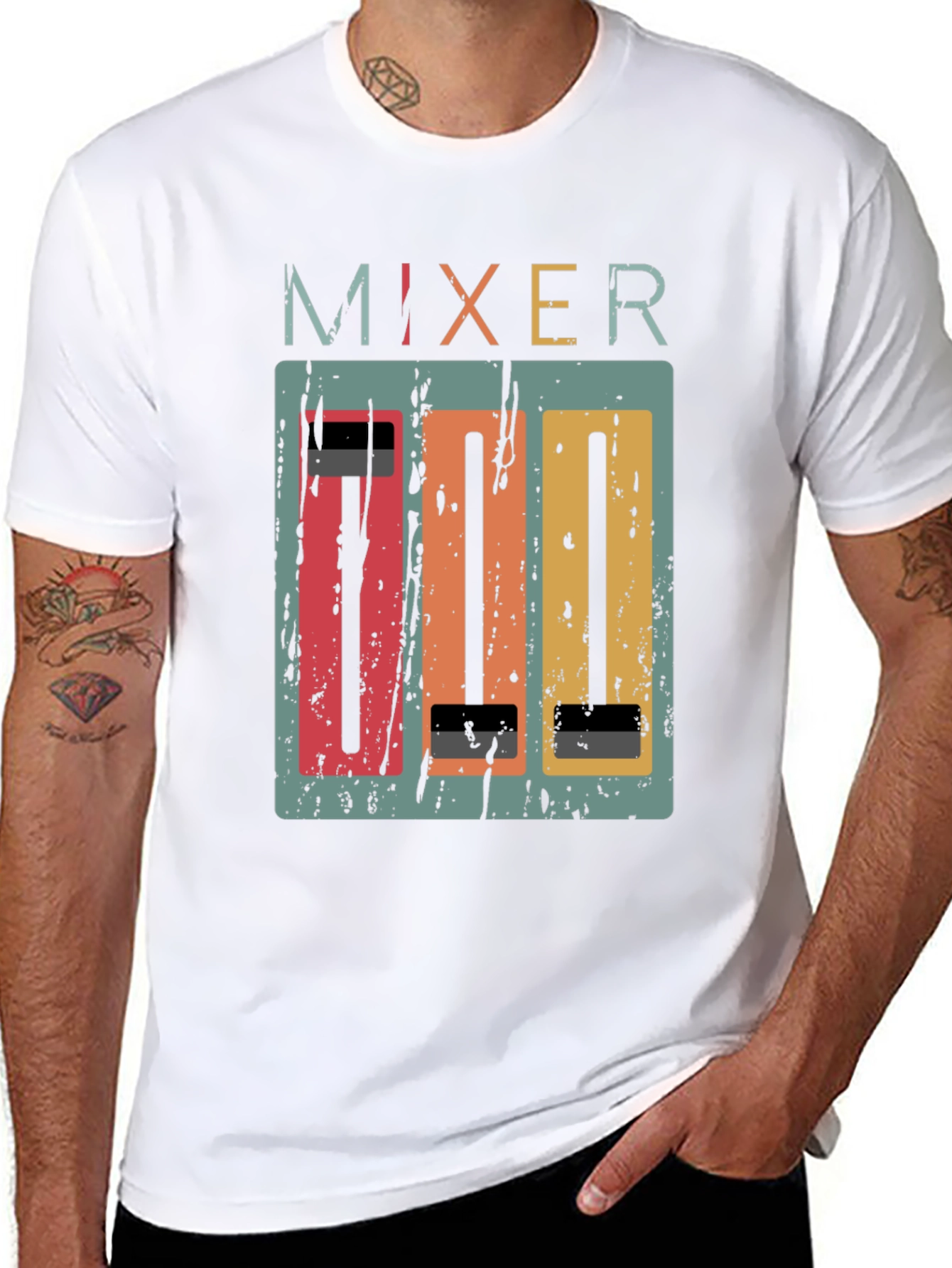 Black Retro Mixer Graphic Tee - Music Lover's T-Shirt view 8