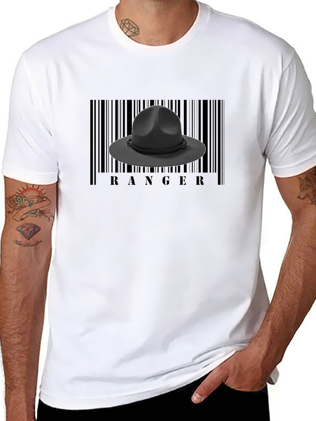 Black Ranger Hat Barcode T-Shirt - Unisex view 8