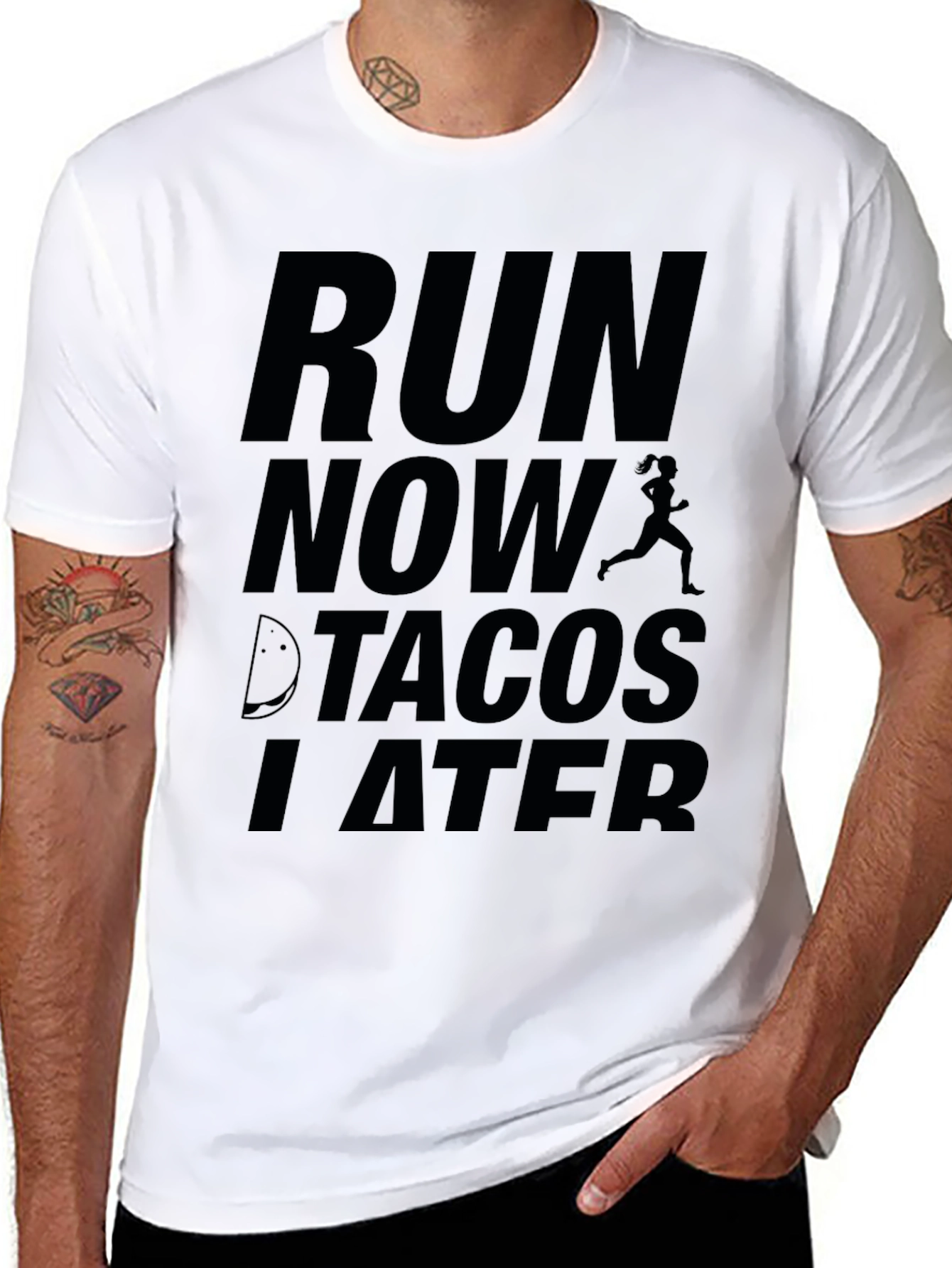 Black Run Now Tacos Later Graphic Tee view 8