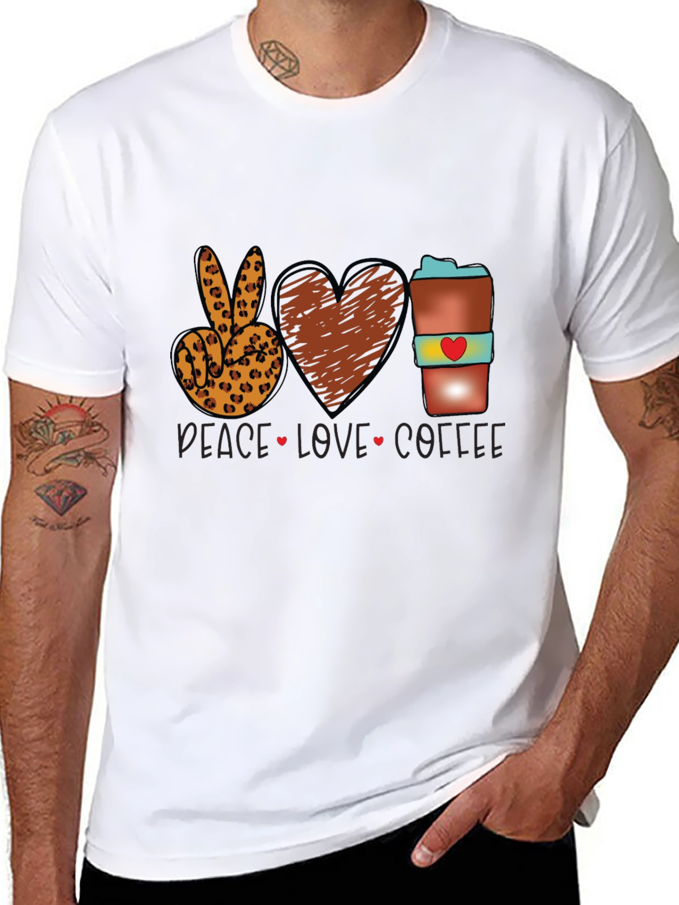 Black Peace Love Coffee T-Shirt Leopard Print view 8