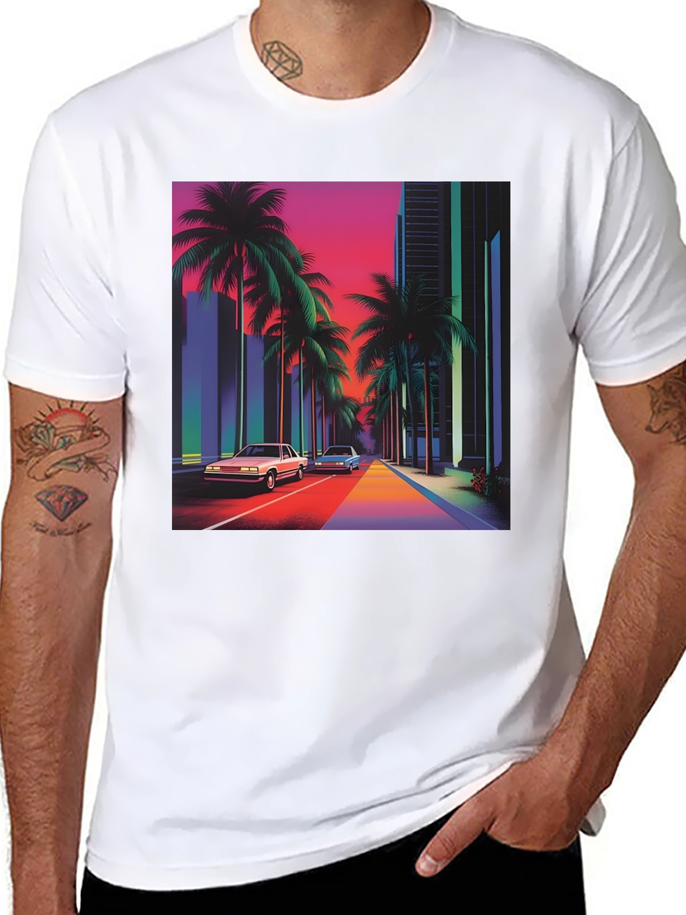 Black Retro 80s Synthwave T-Shirt view 8