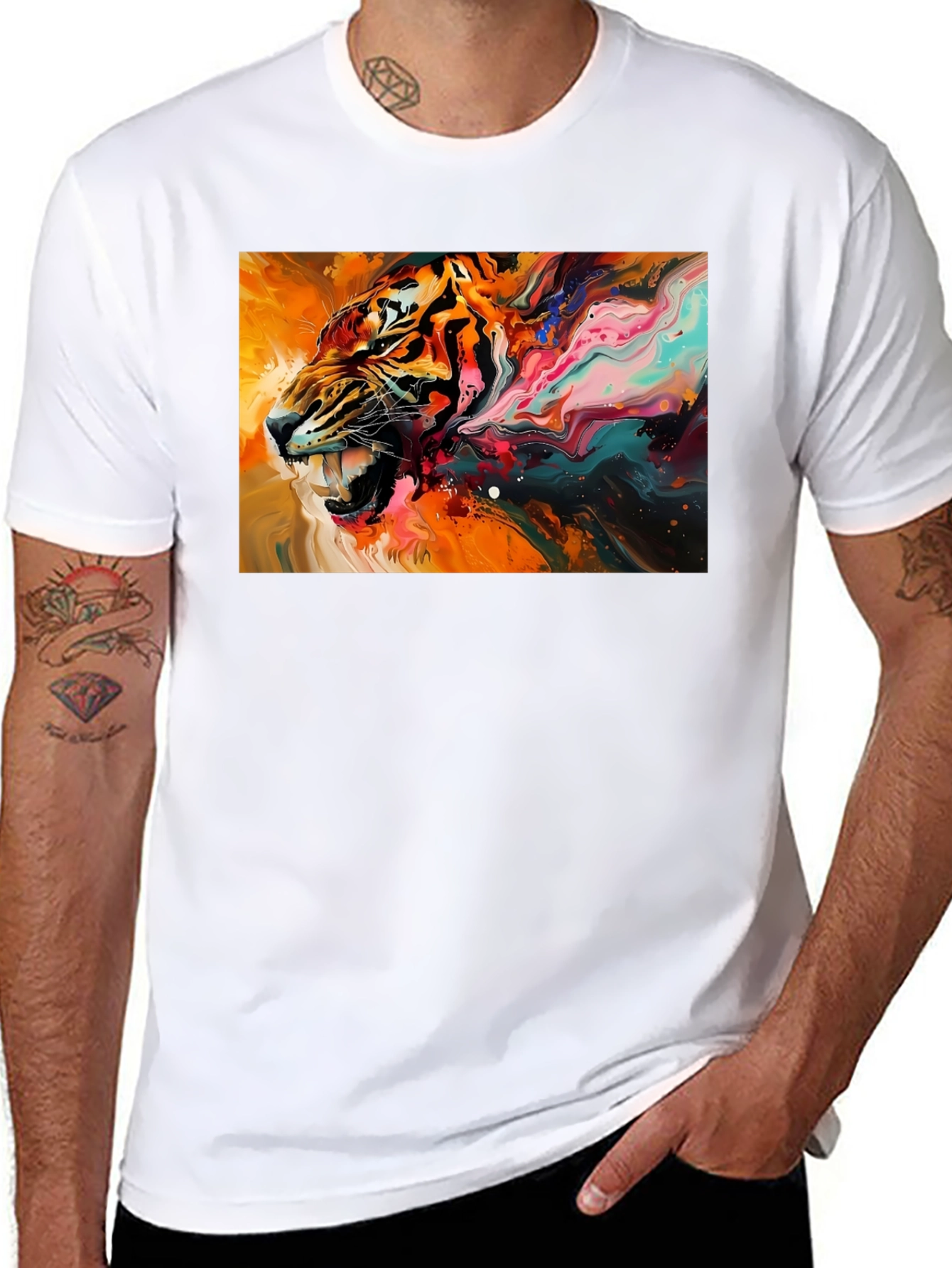 Black Roaring Tiger Graphic Black T-Shirt view 8