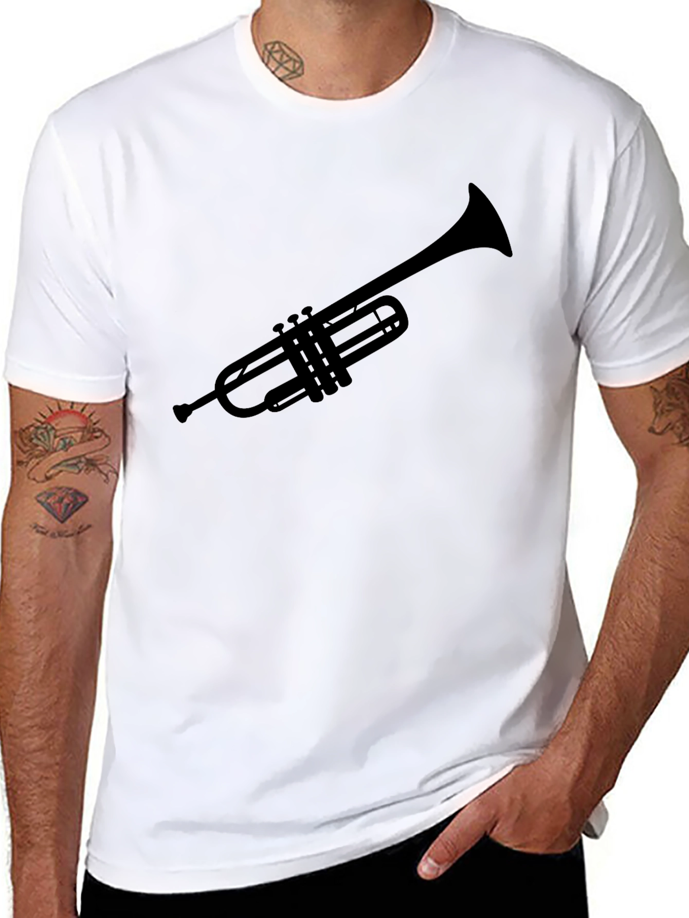 Black Trumpet Silhouette Tee - Musician's Black T-Shirt view 8