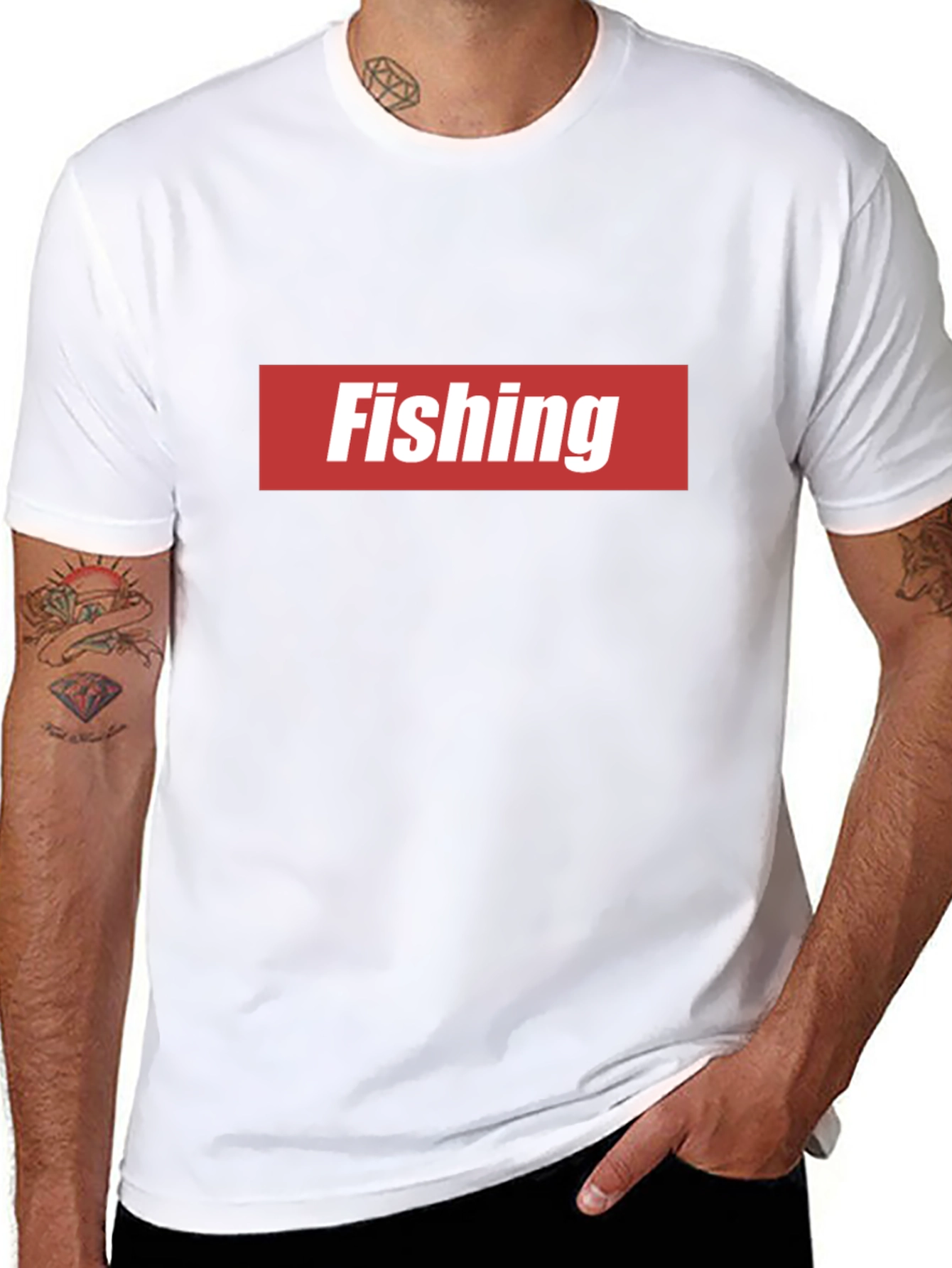 Black Fishing Graphic Tee - Red & White Logo view 8