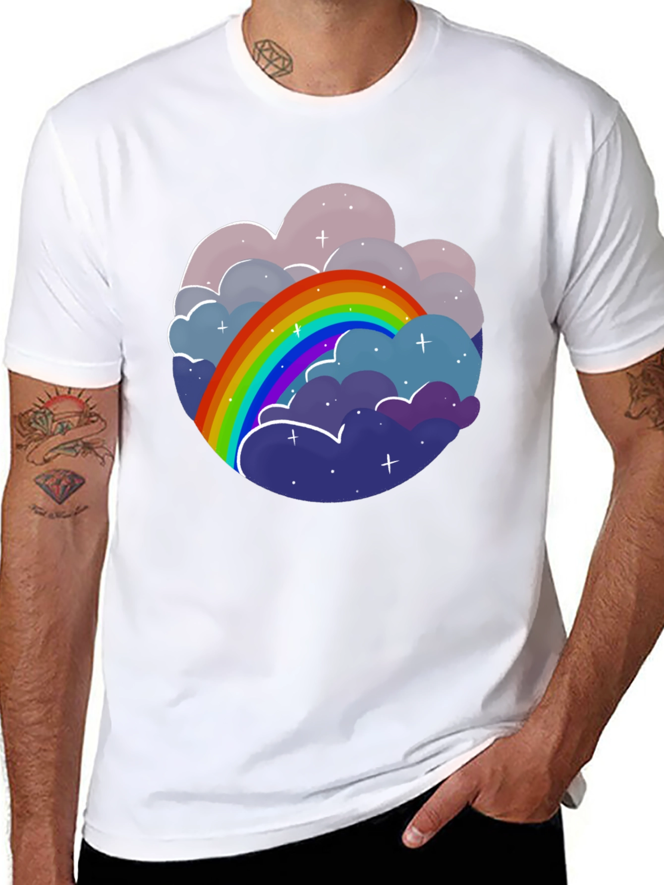 Black Rainbow Cloud Graphic Tee - Unisex Cotton T-Shirt view 8