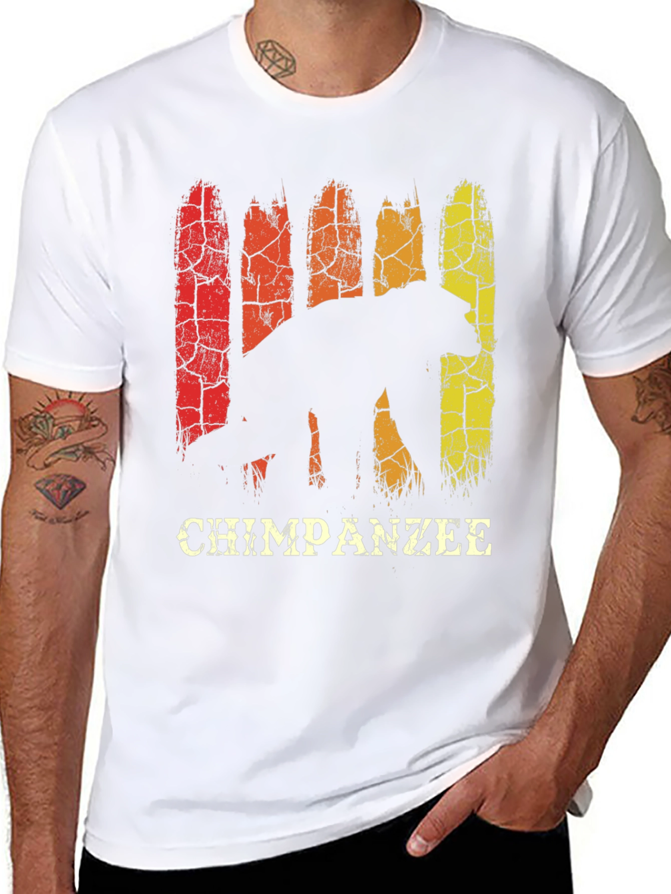 Black Chimpanzee Silhouette Retro Style Graphic T-Shirt view 8