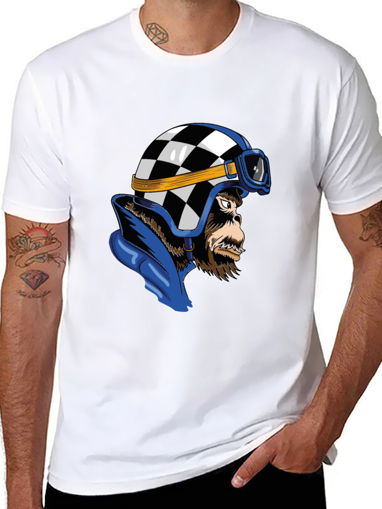 Black Retro Racer Gorilla Graphic T-Shirt view 8