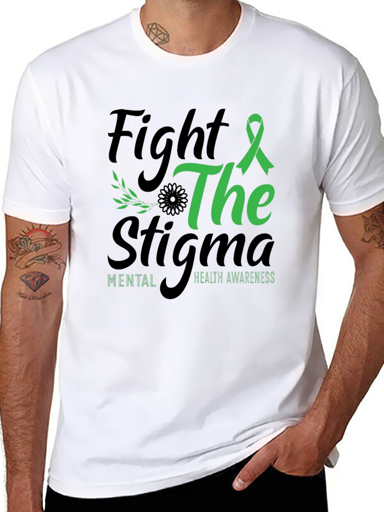 Black Fight the Stigma Mental Health Awareness T-Shirt view 8