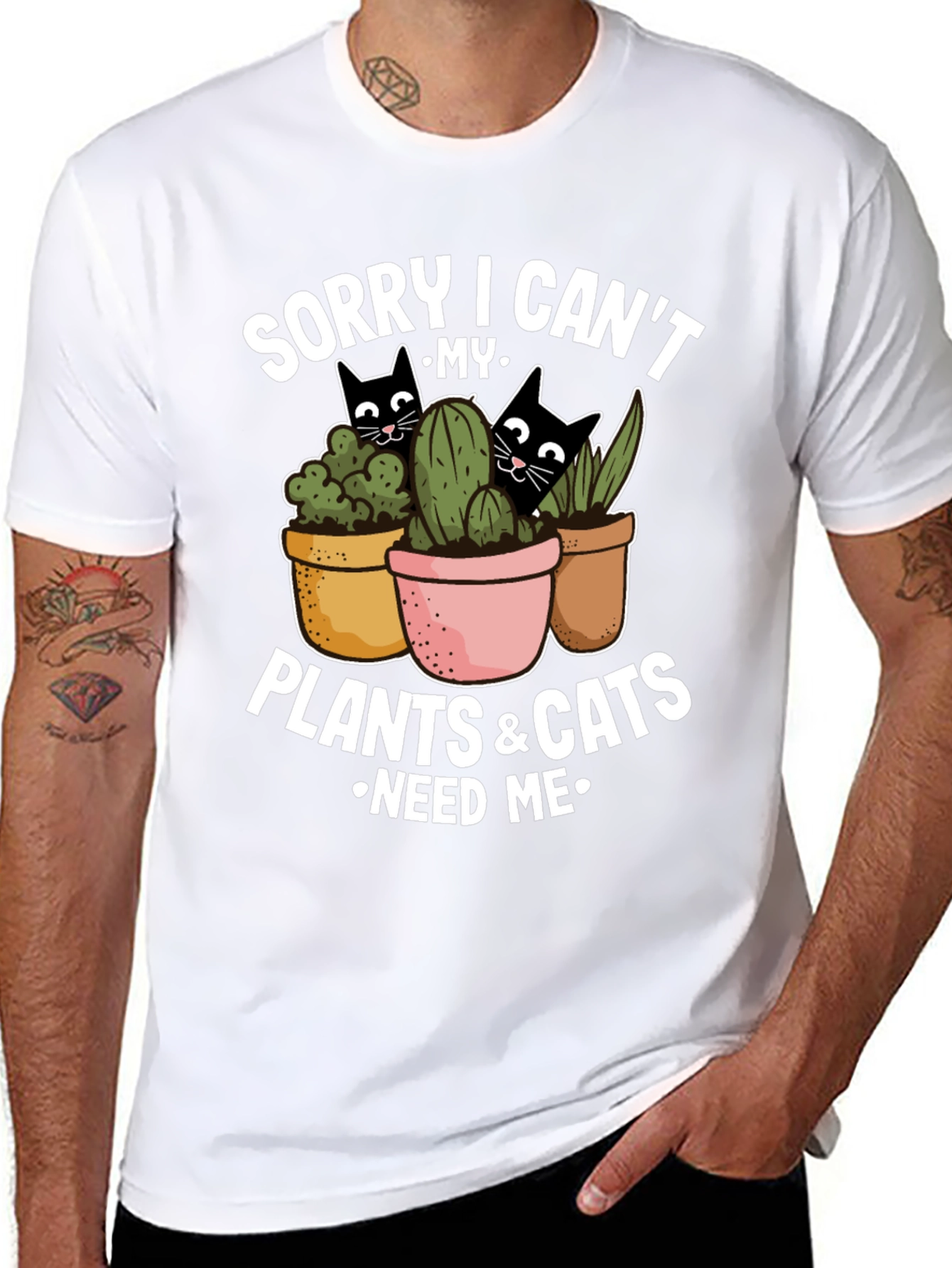 Black Plant & Cat Lover T-Shirt: Sorry I Can't view 8