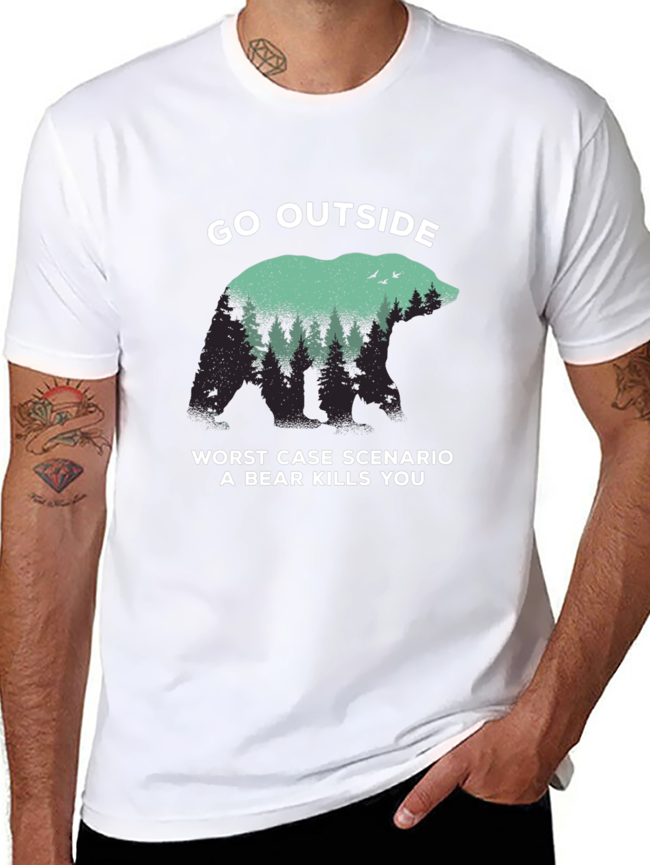 Black Go Outside Bear Graphic T-Shirt view 8