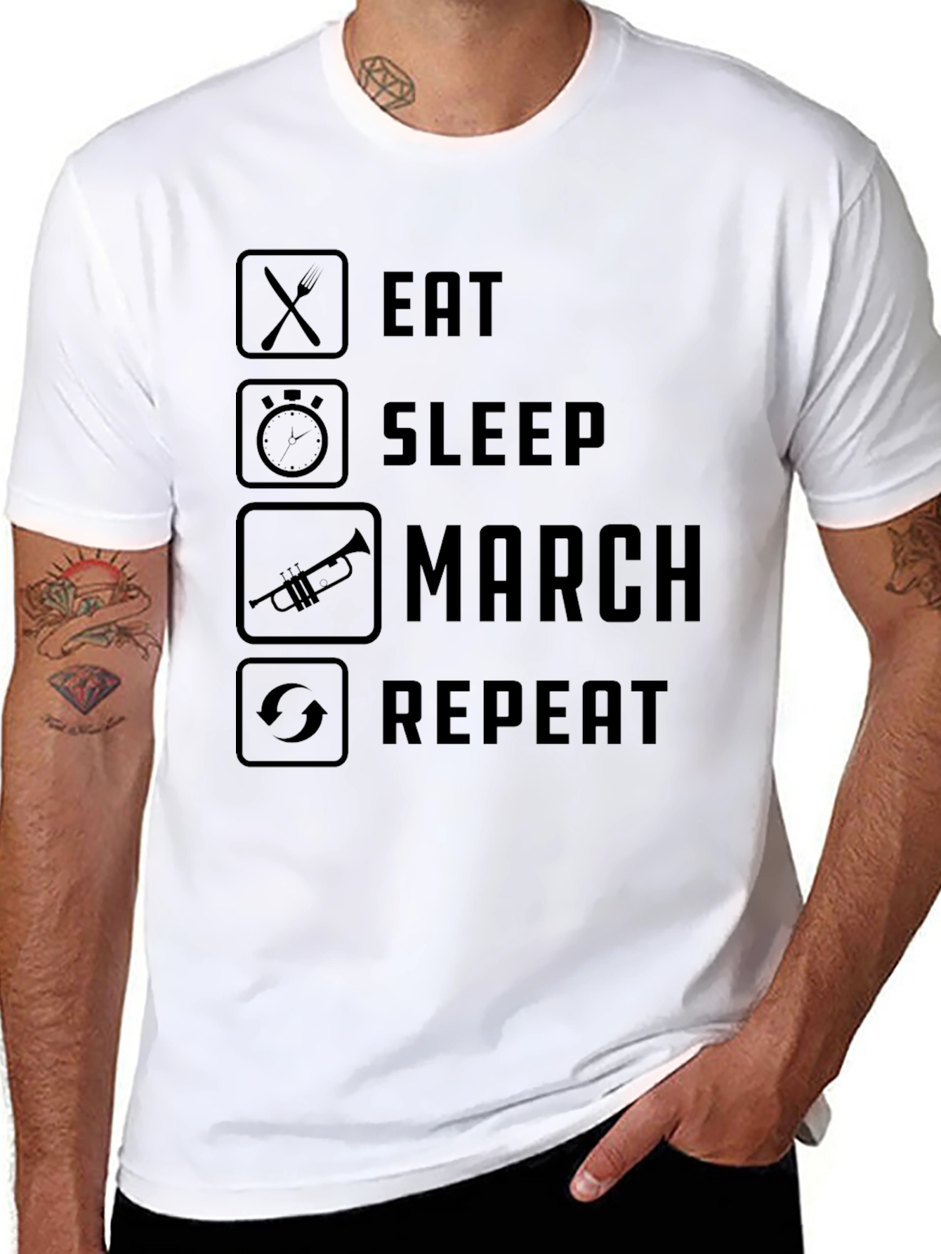 Black Eat Sleep March Repeat T-Shirt - Band/Musician Life view 8