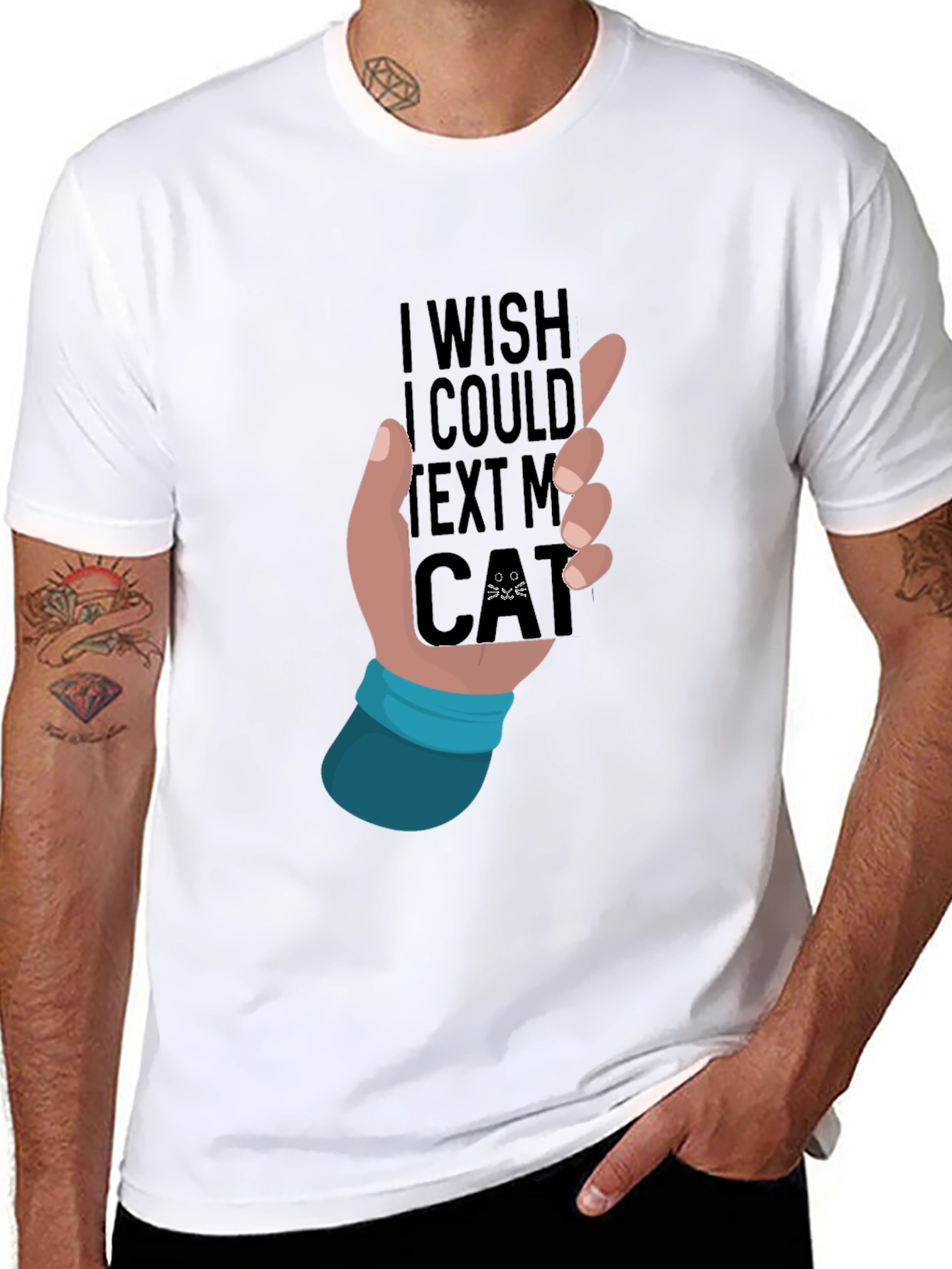 Black I Wish I Could Text My Cat T-Shirt view 8