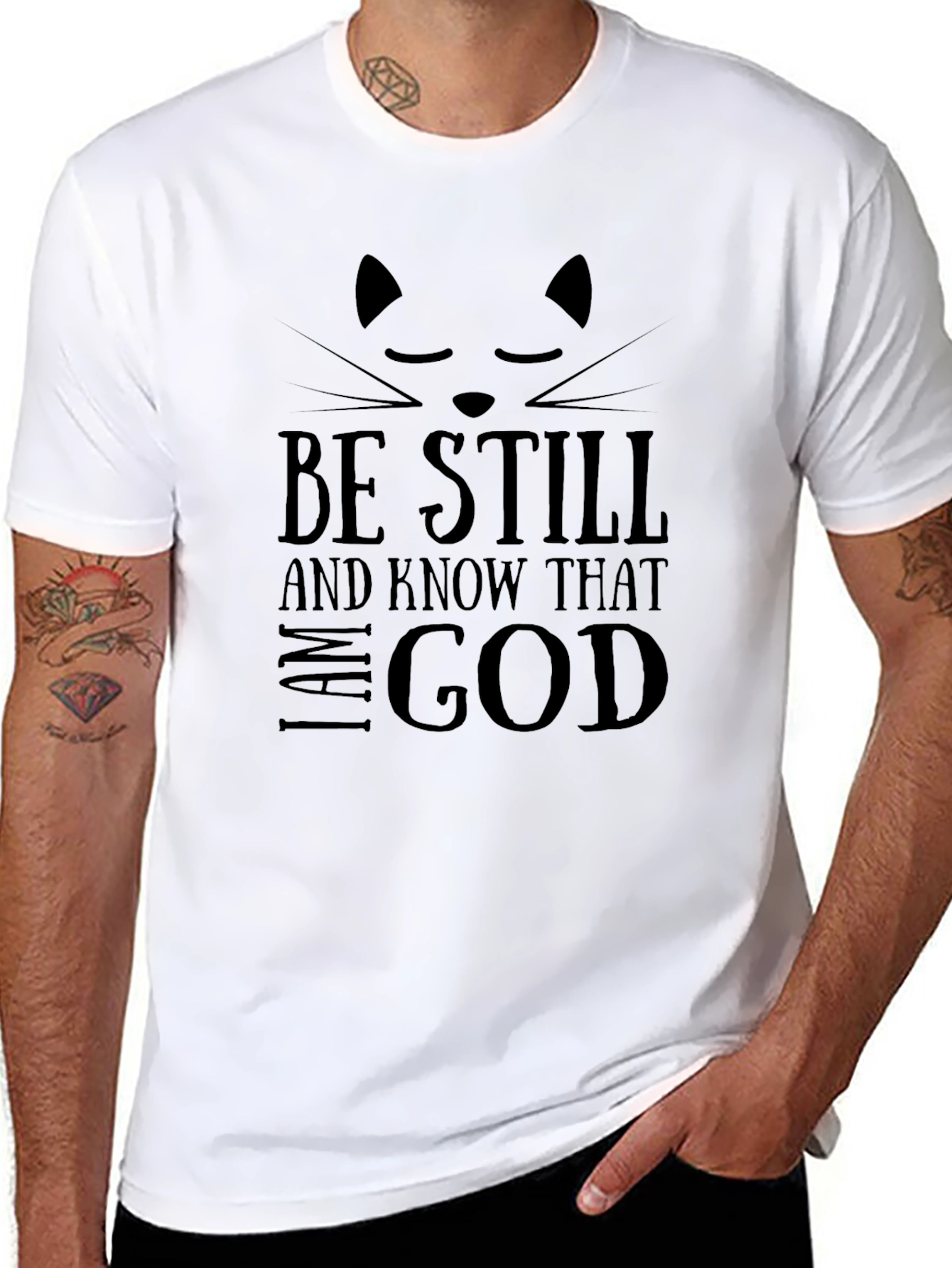 Black Be Still & Know Cat T-Shirt - Black view 8