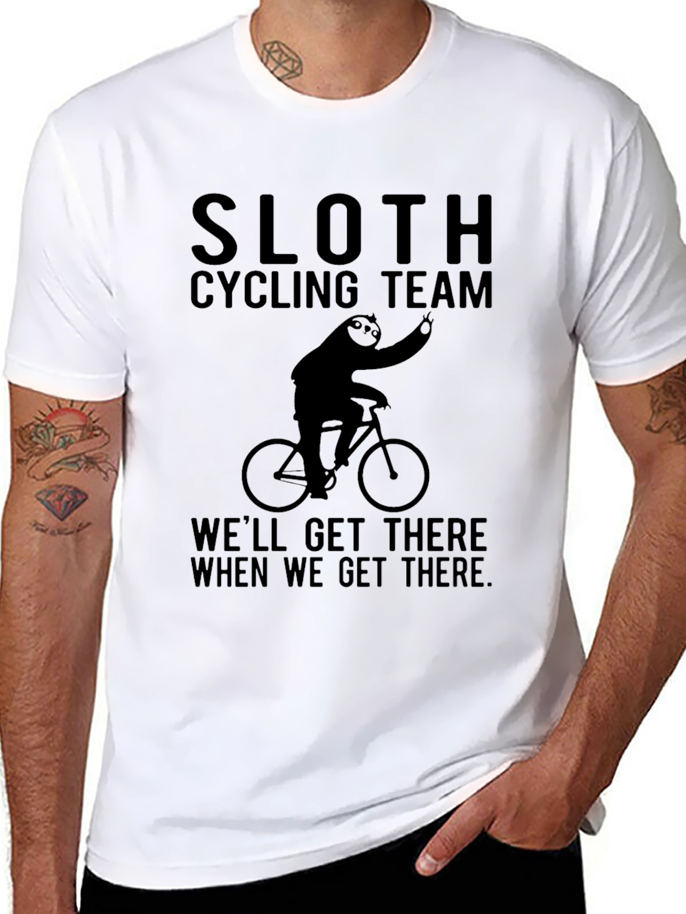 Black Sloth Cycling Team Black T-Shirt - Funny & Relaxed view 8