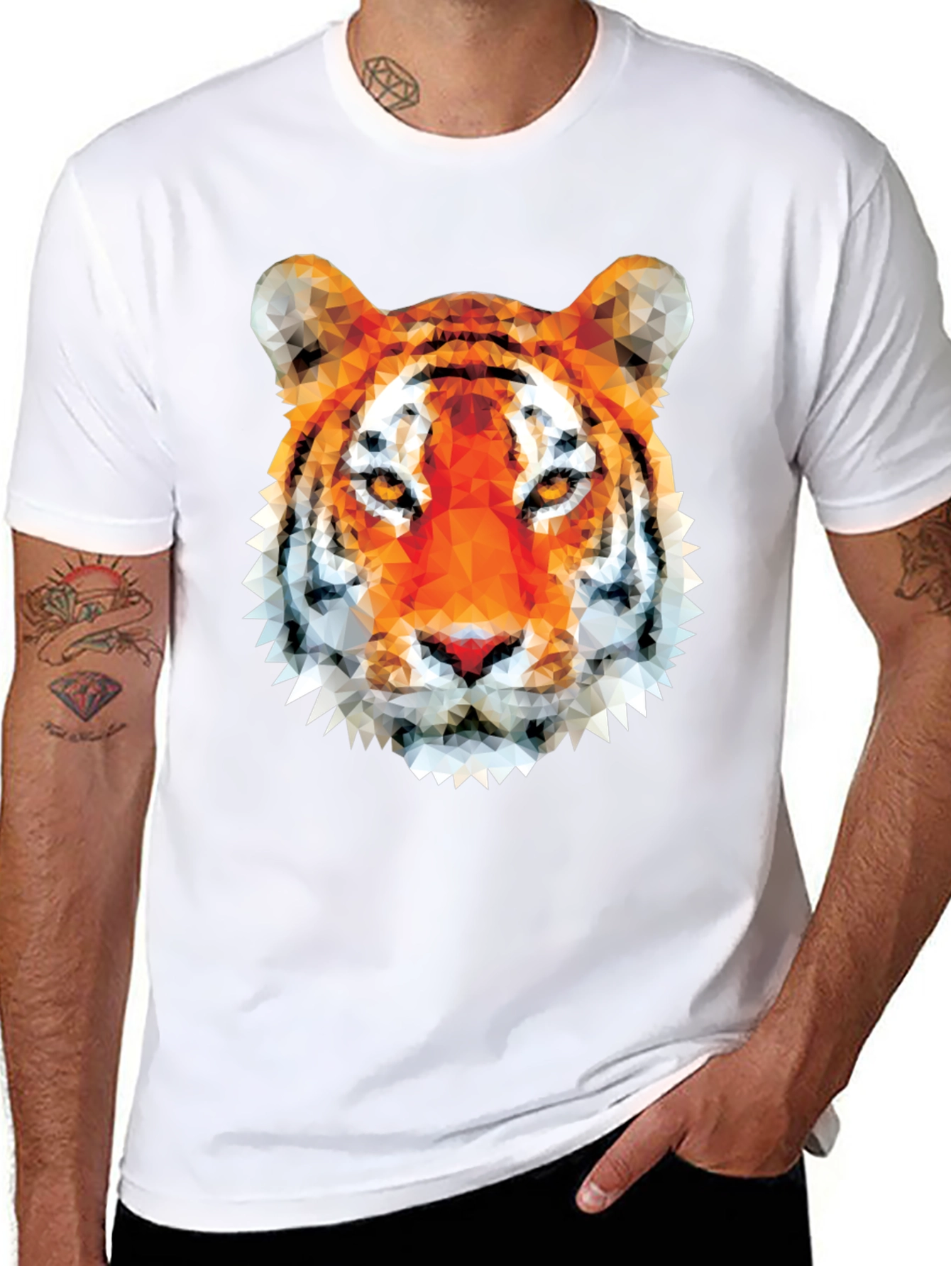 Black Geometric Tiger Graphic Tee - Modern Animal Print view 8