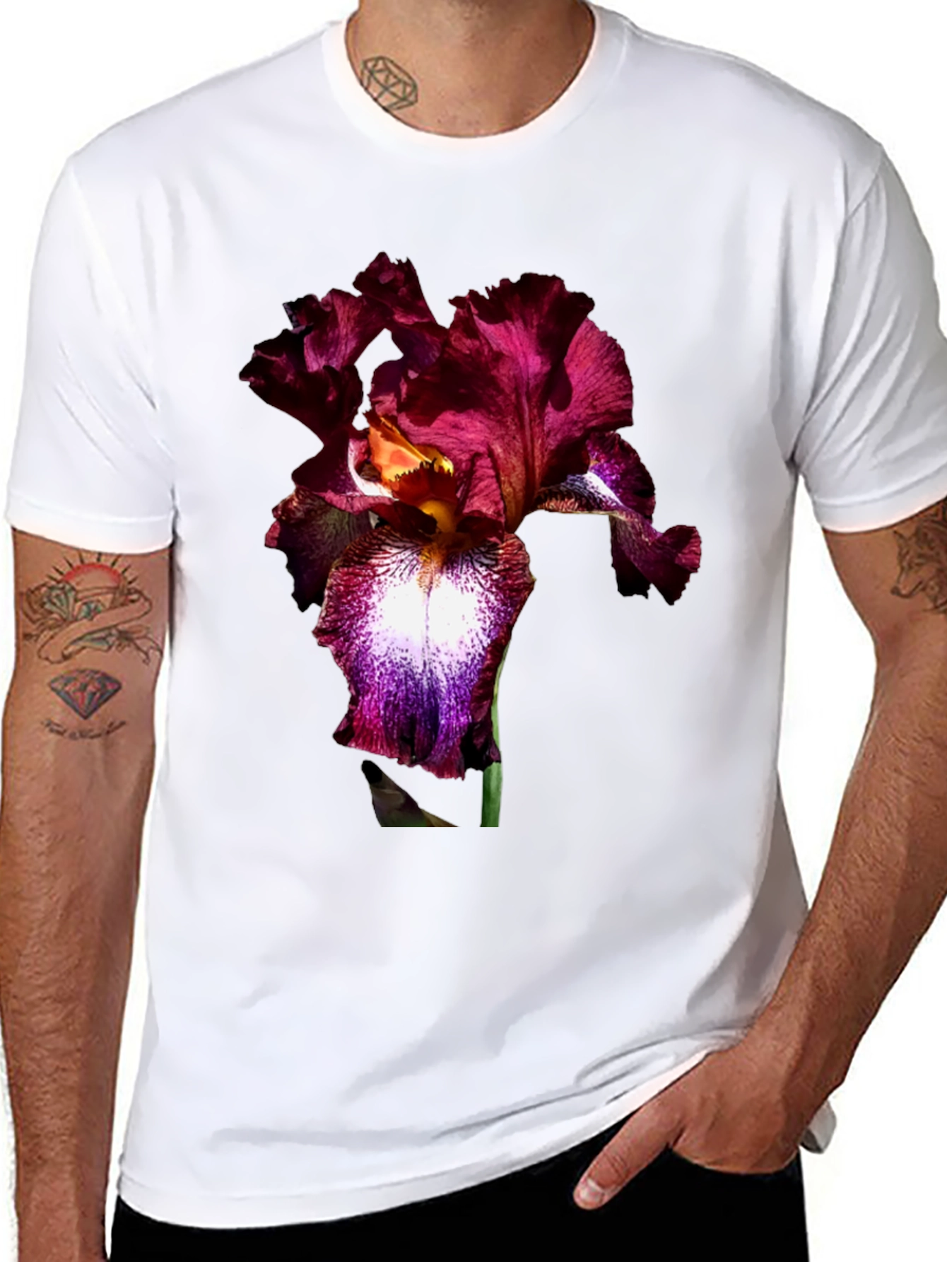 Black Floral Iris Print Black T-Shirt view 8