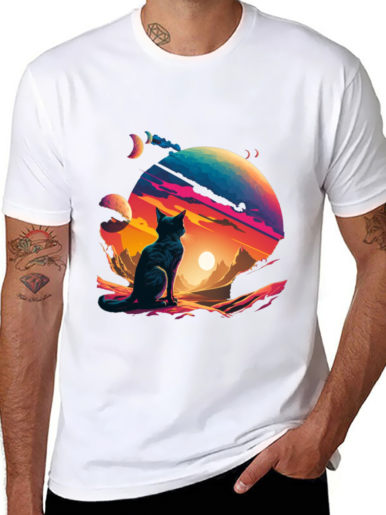 Black Cosmic Cat T-Shirt - Stylish Galaxy Design view 8