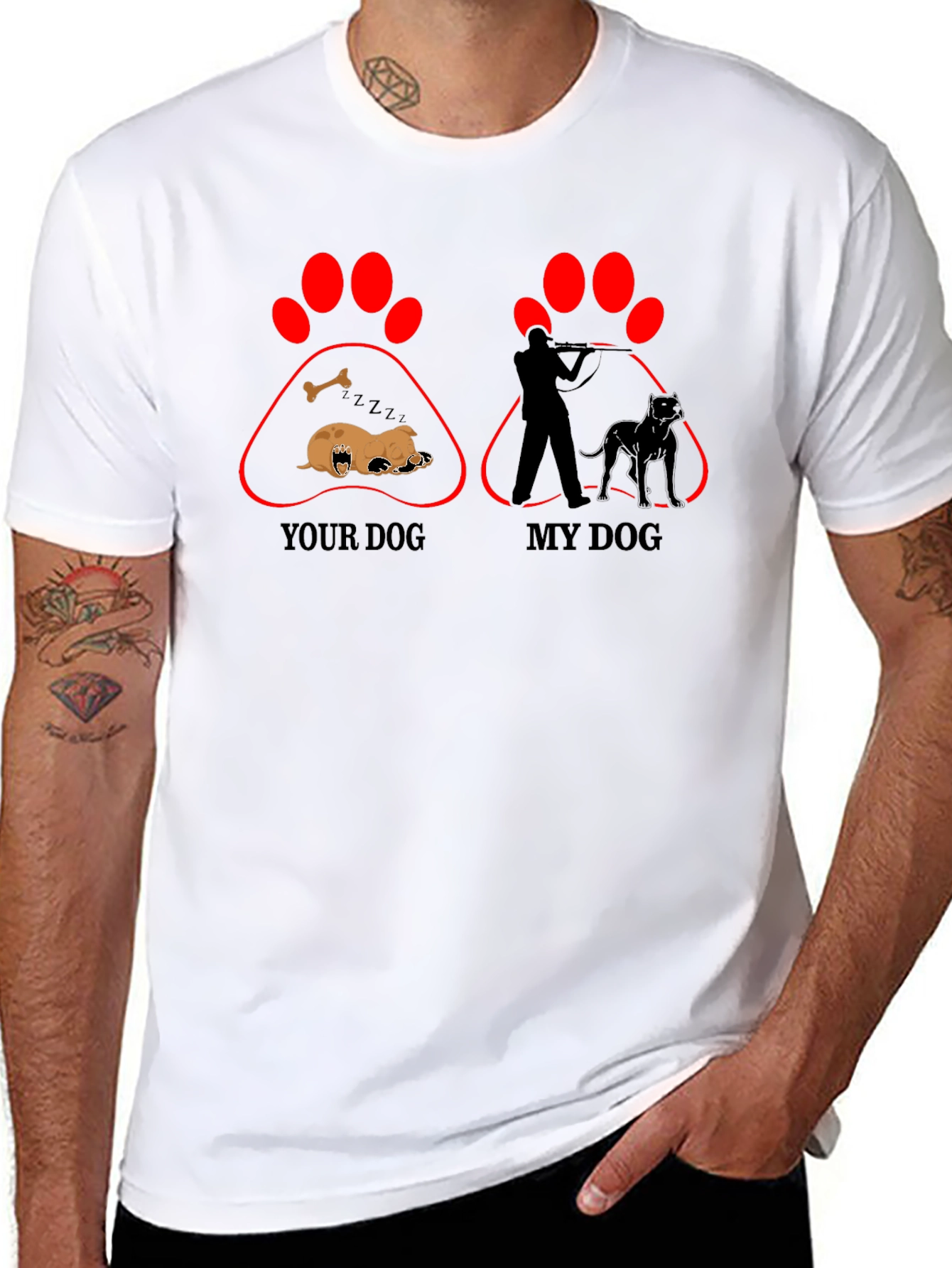 Black Your Dog vs. My Dog Funny Black T-Shirt view 8