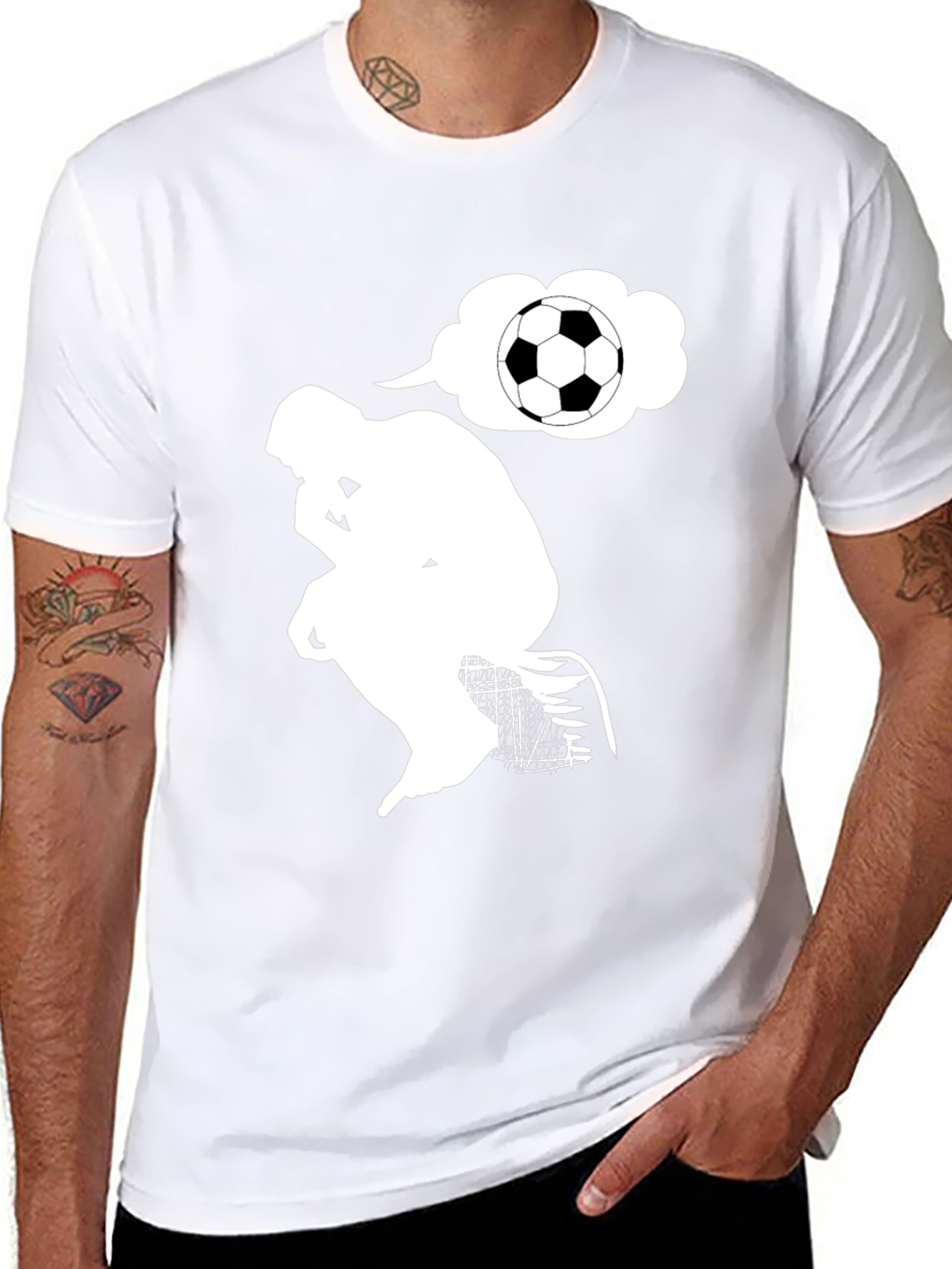 Black Philosophical Soccer Tee - Thinker with Ball view 8