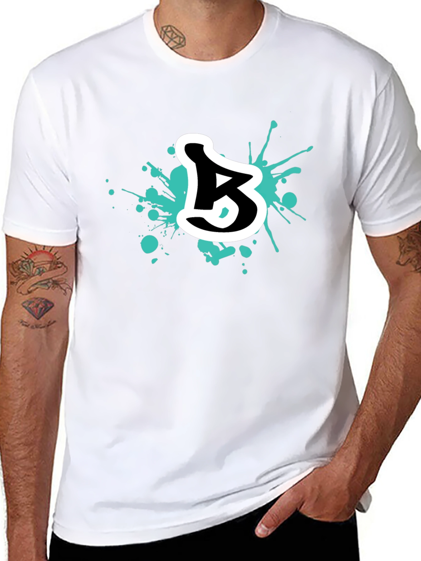 Black Abstract Letter B Graphic Tee - Black Cotton Blend view 8