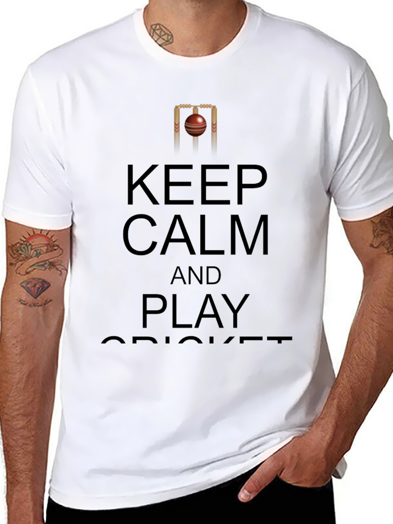 Keep Calm and Play Cricket Black T-Shirt - 8