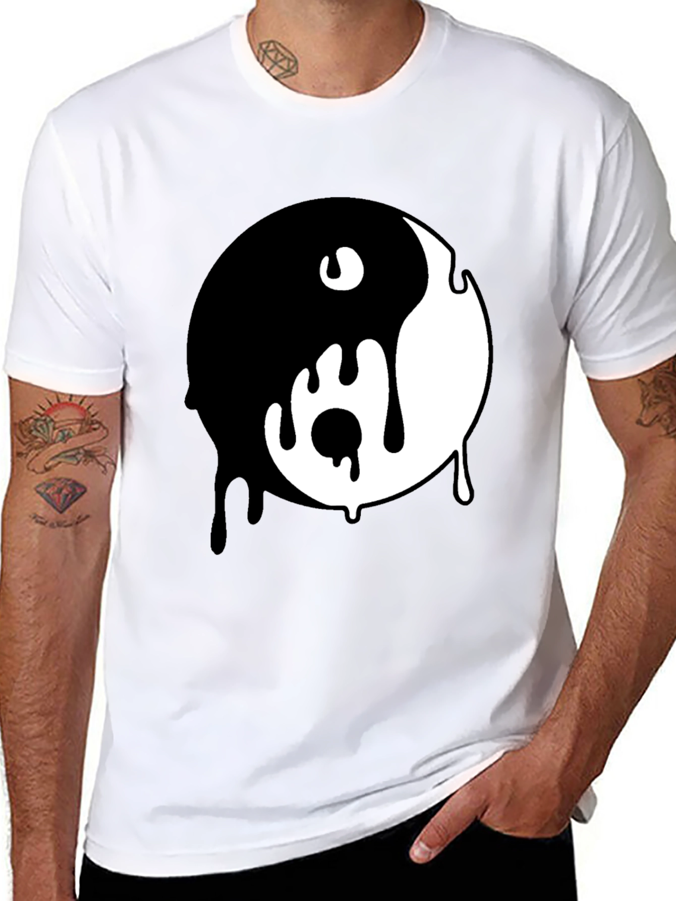 Black Dripping Yin Yang Graphic Tee - Black Cotton Blend view 8