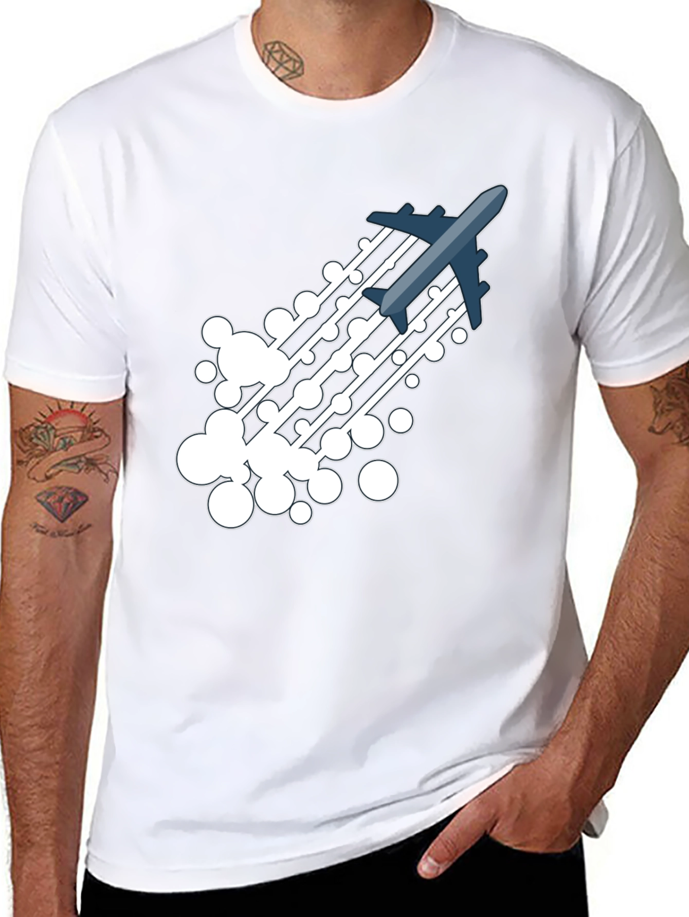 Black Airplane Trail Graphic Tee - Black Cotton Blend Shirt view 8