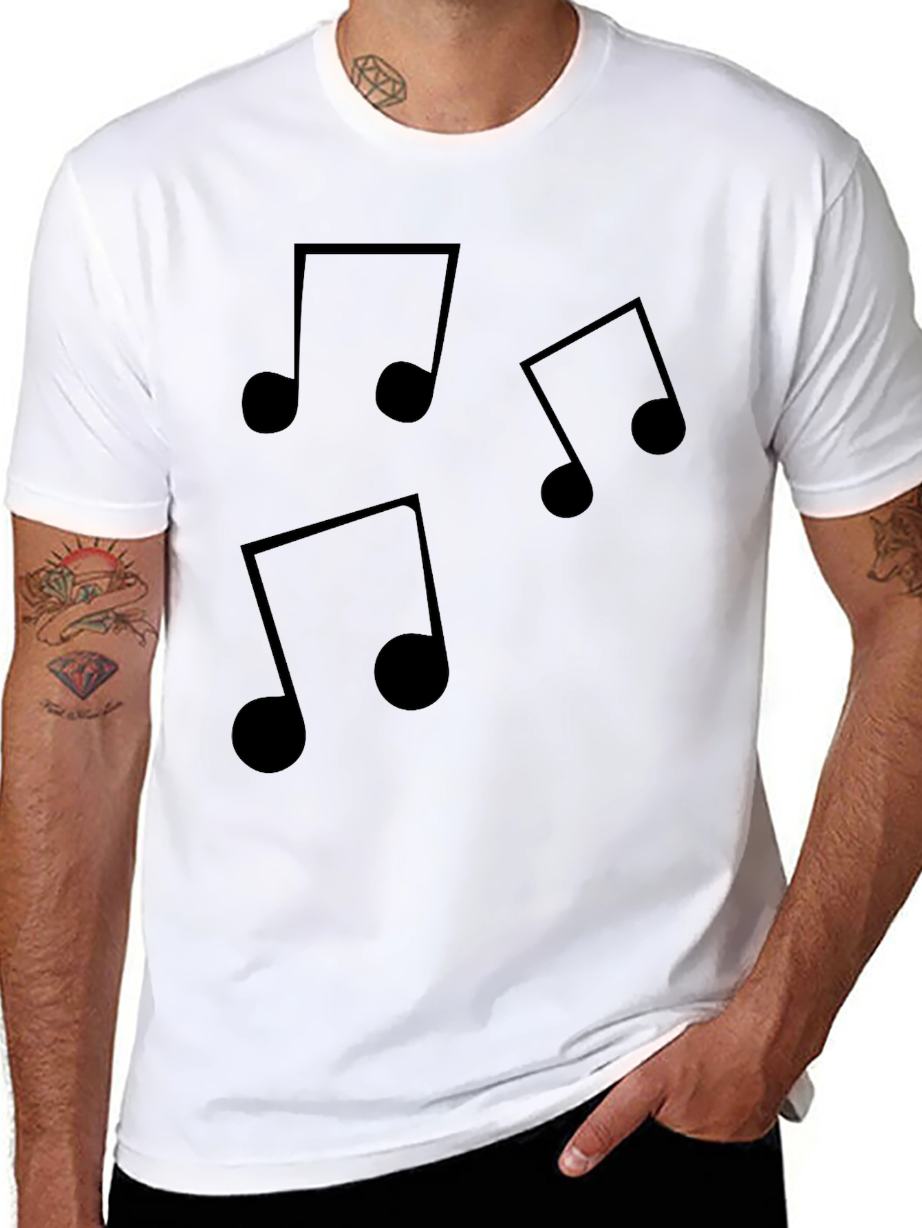 Black Musical Note T-Shirt - Black Cotton Tee for Music Lovers view 8