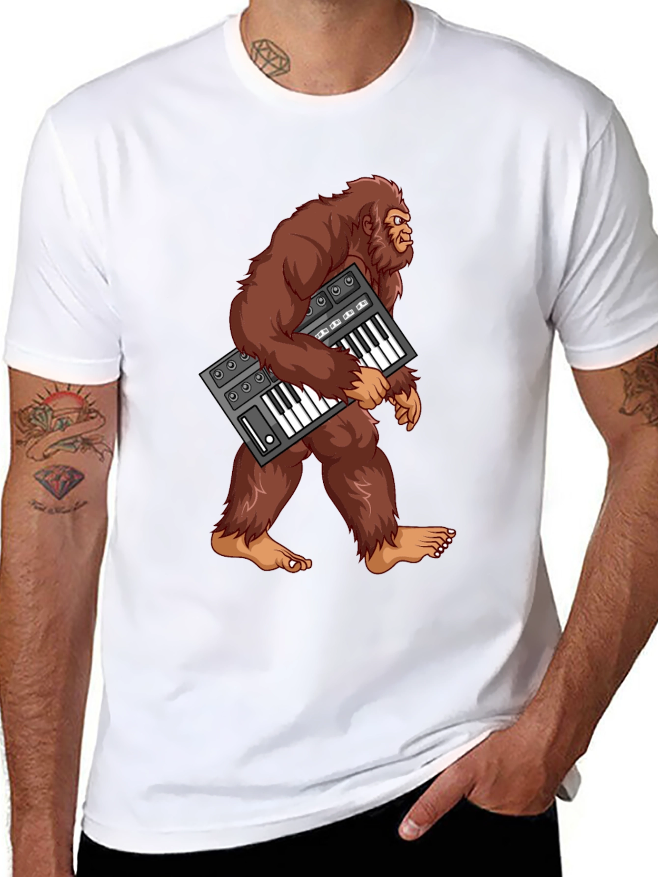Black Sasquatch Synthesizer T-Shirt - Bigfoot Keyboard Tee view 8