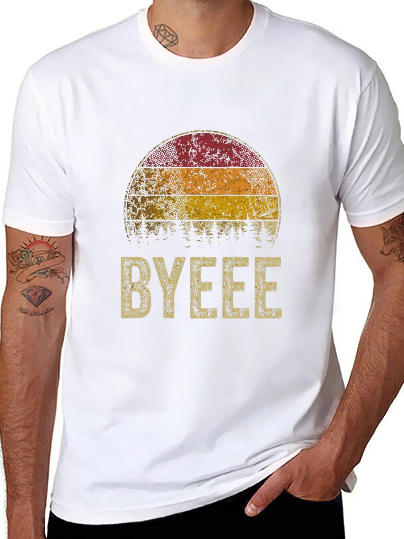 Black Retro Sunset BYEEE T-Shirt - Cool Graphic Tee view 8