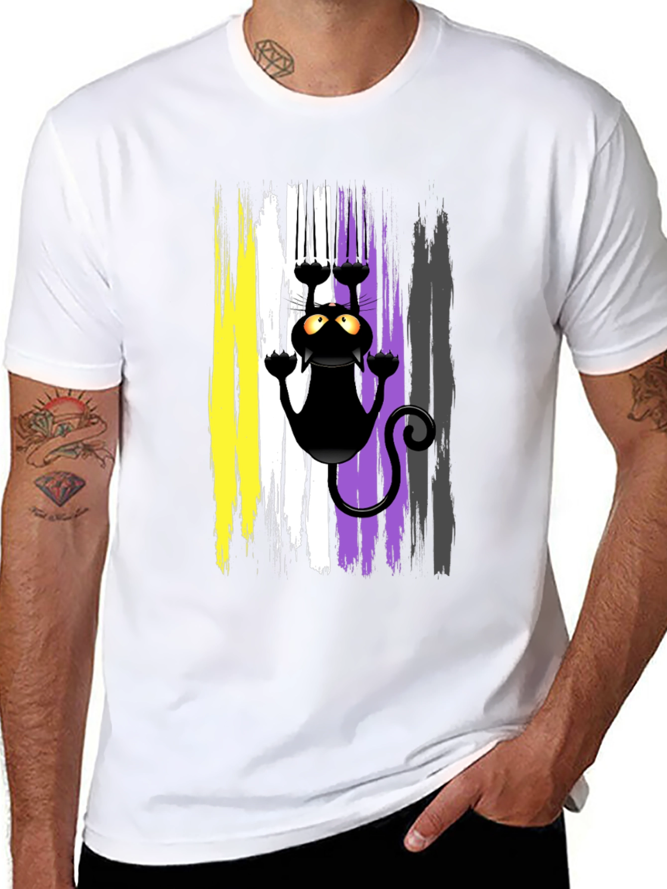 Black Non-Binary Pride Cat T-Shirt view 8