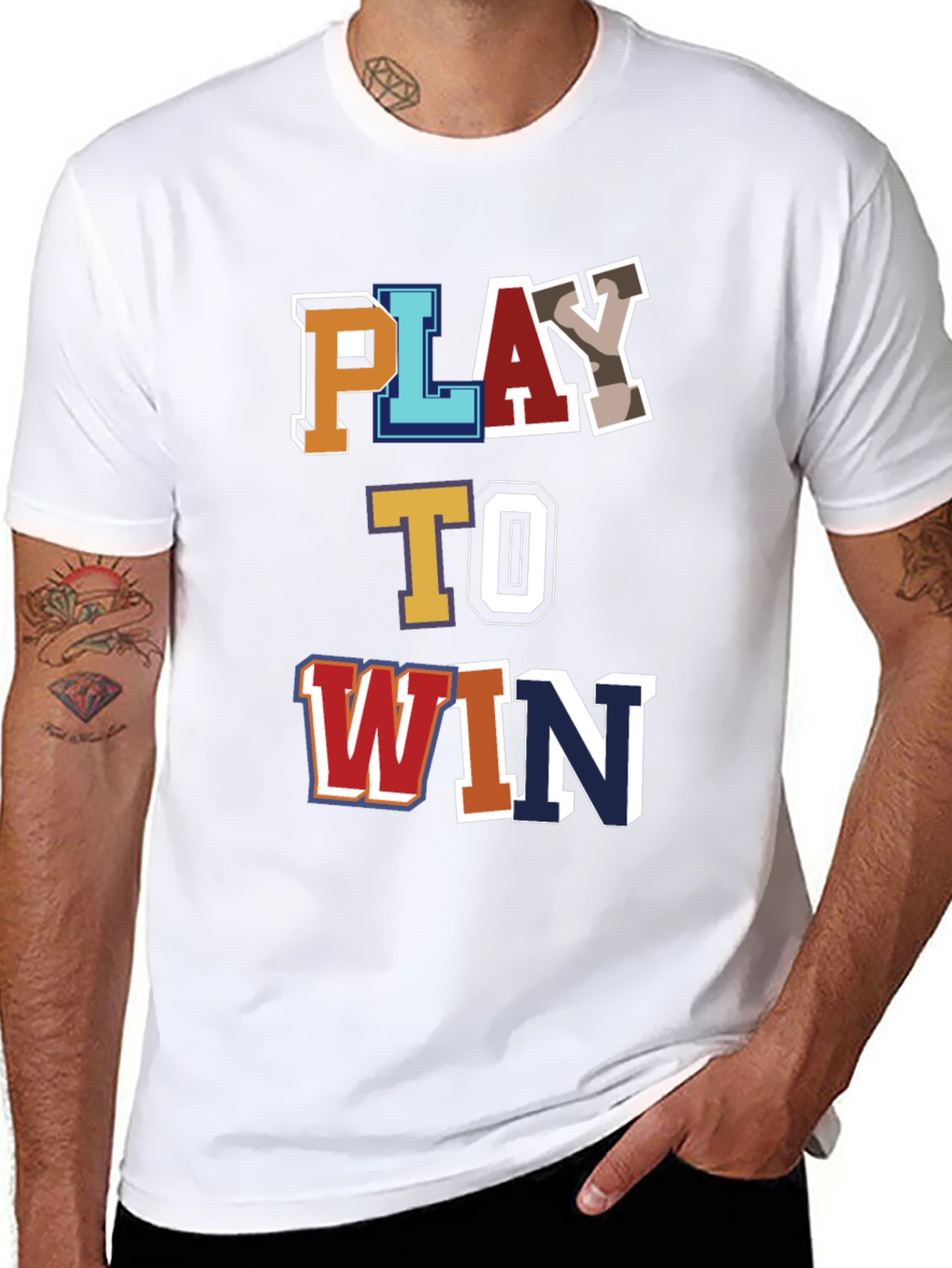 Black Play To Win Graphic Tee - Men's Cotton Blend T-Shirt view 8