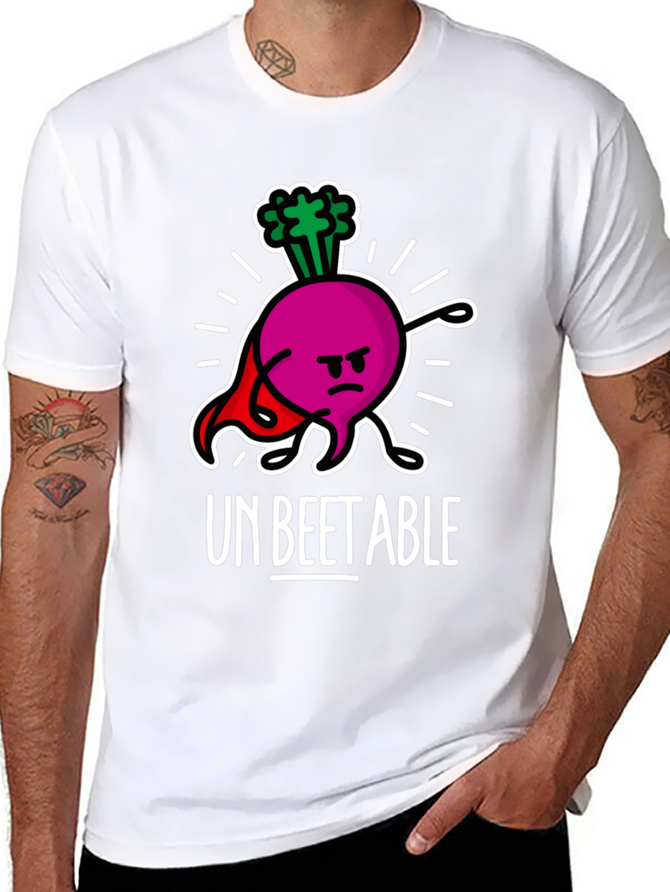 Black Un-Beetable Humor Tee: Super Beet Graphic T-Shirt view 8