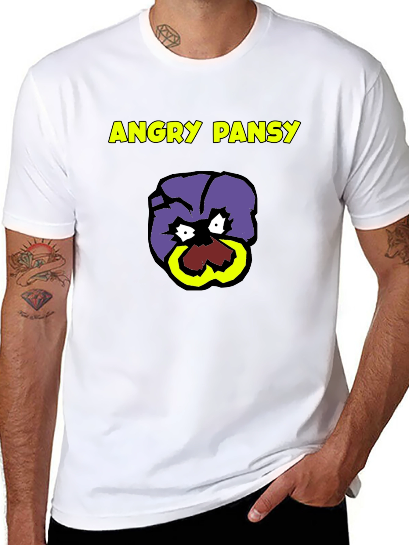 Black Angry Pansy Graphic Tee - Bold Humor T-Shirt view 8