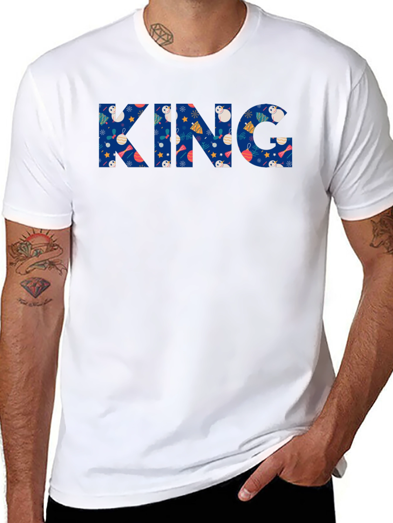 Black Festive King Holiday T-Shirt - Black Crew Neck view 8