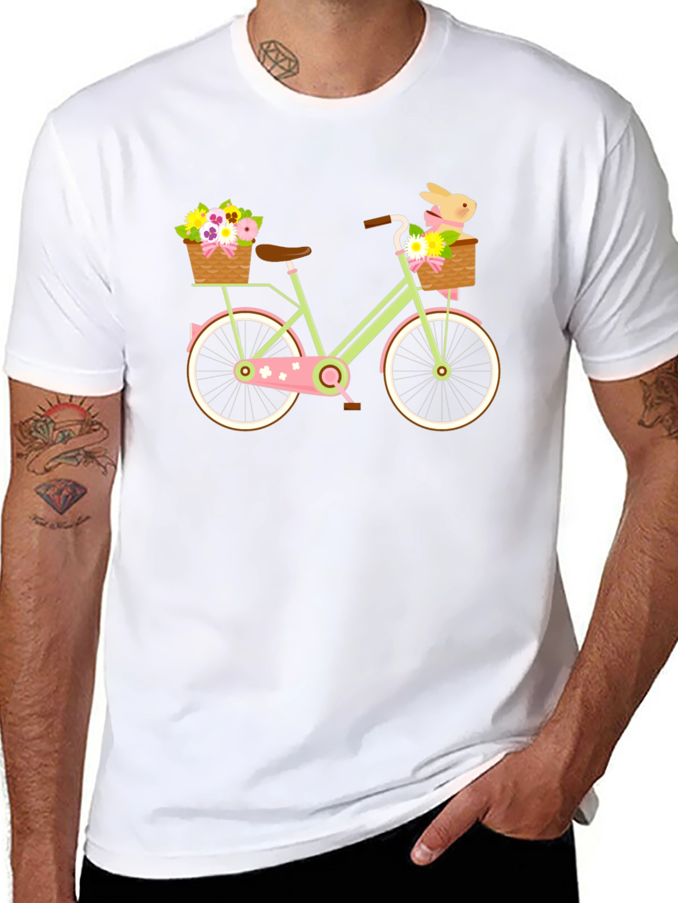 Black Floral Bike T-Shirt - Cute Easter Bunny Design view 8