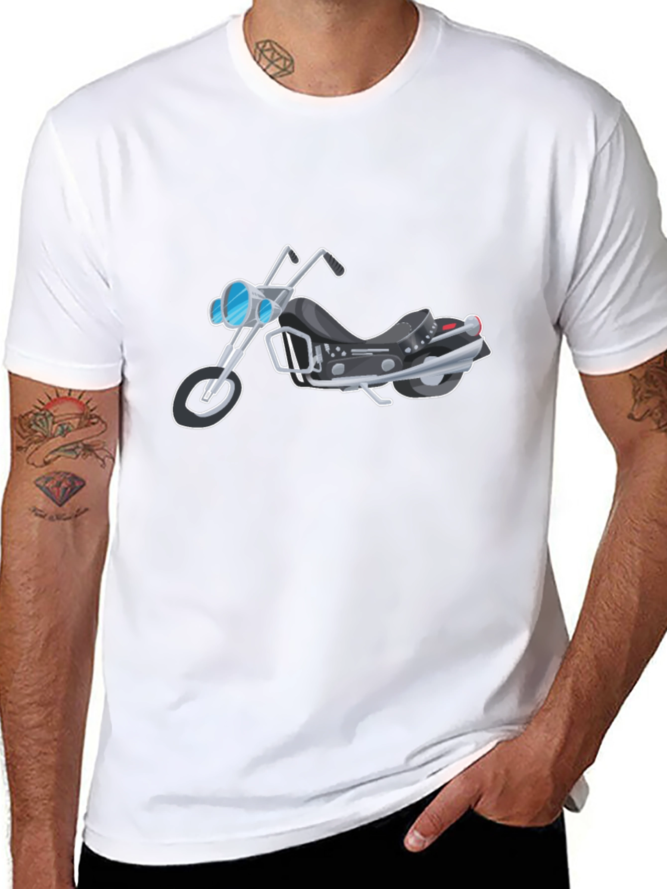 Black Men's Black Motorcycle Graphic T-Shirt view 8