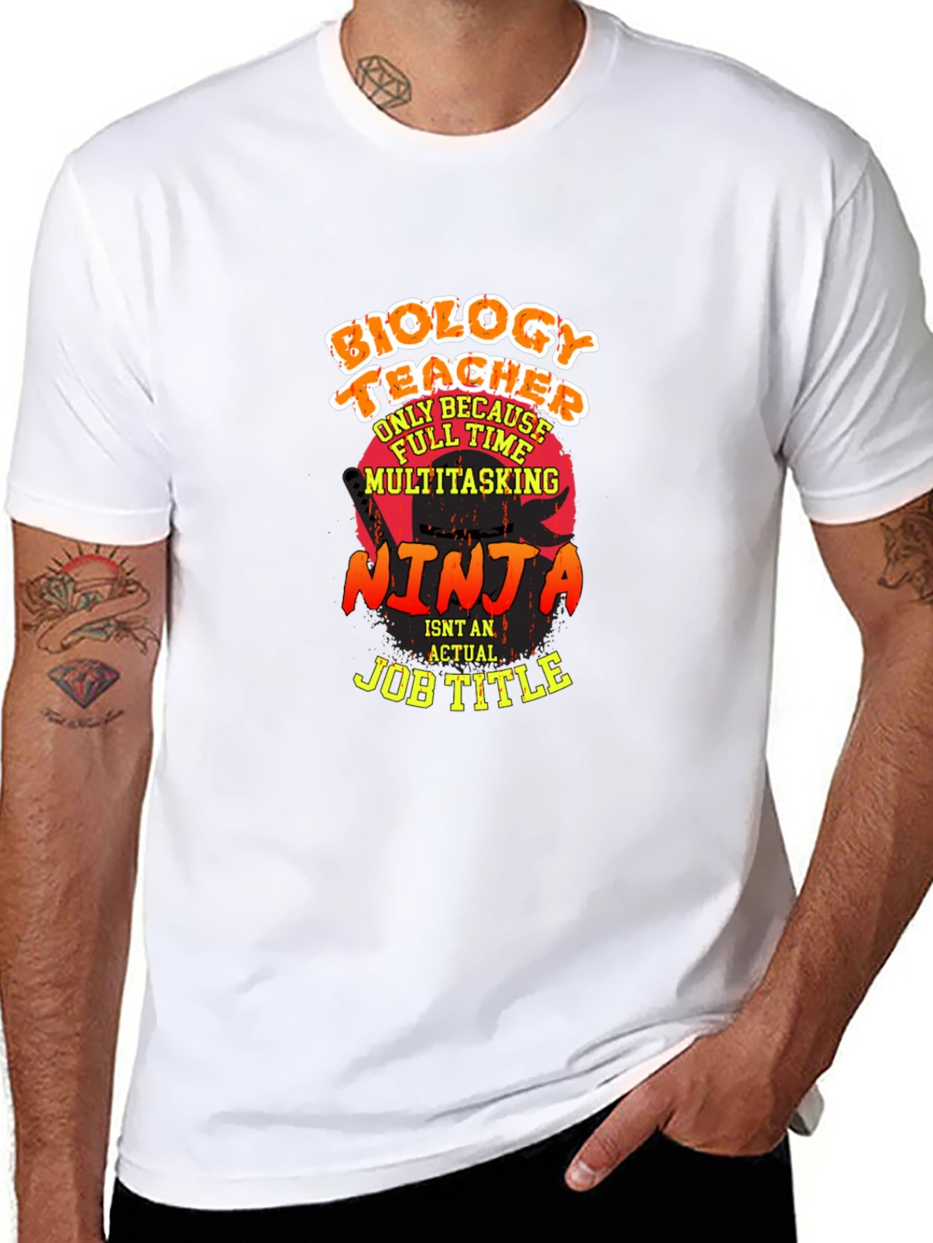 Black Biology Teacher Ninja Graphic Tee view 8