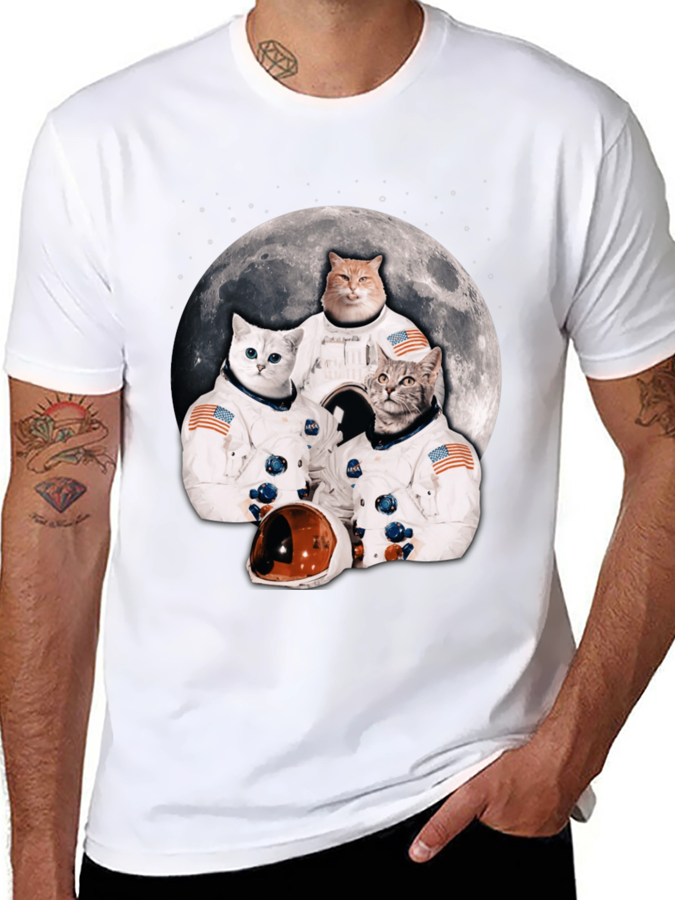 Black Cats in Space T-Shirt - Novelty Crew Tee view 8