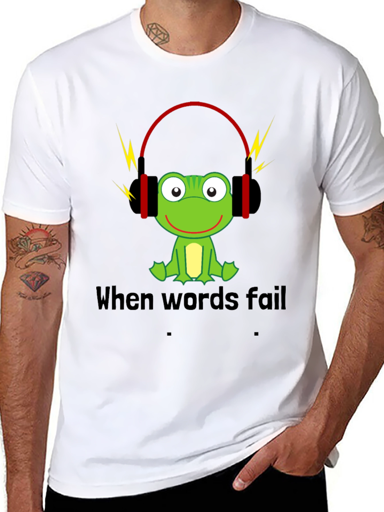 Black Funny Frog Music T-Shirt - When Words Fail, Music Speaks view 8