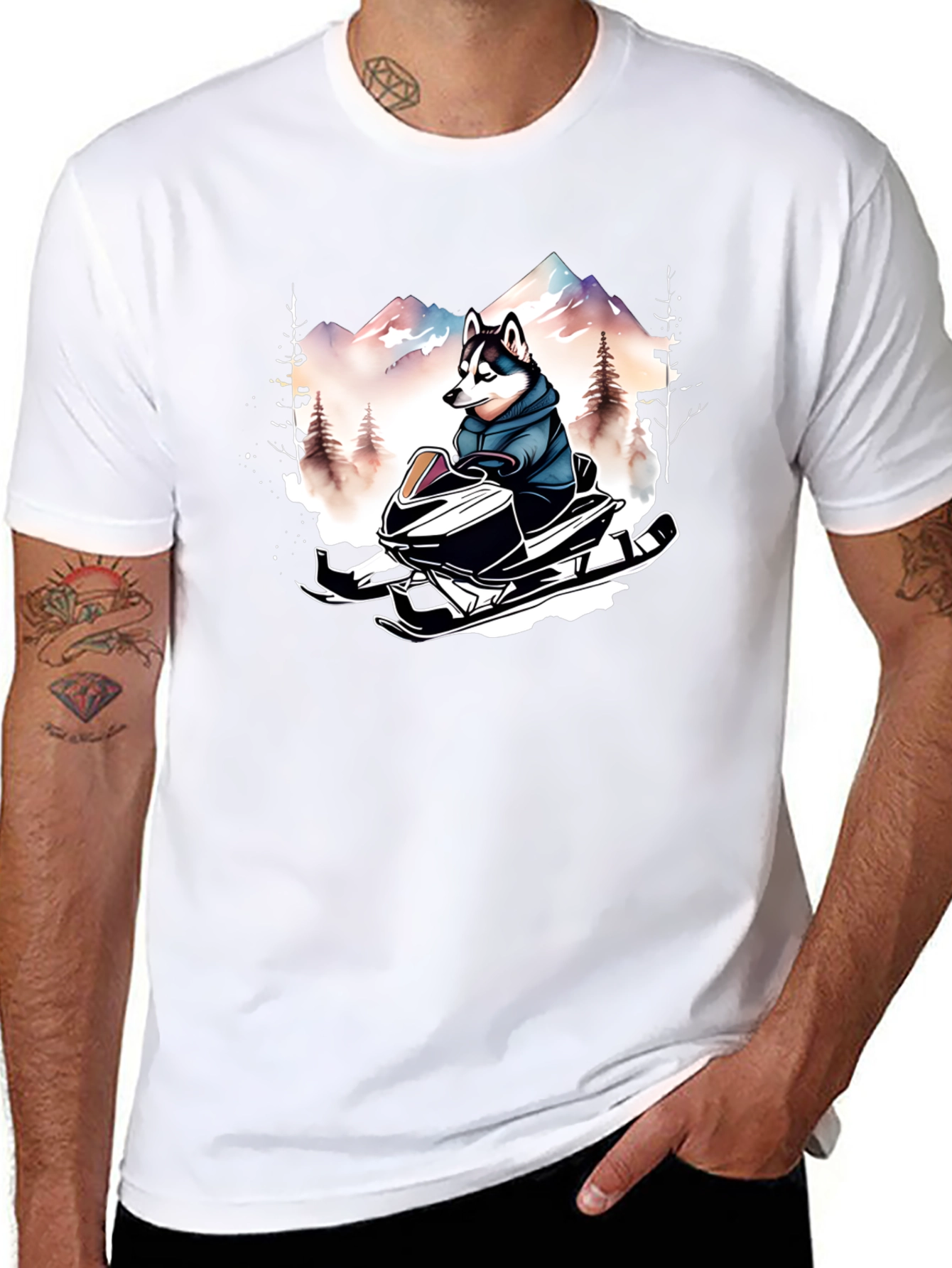 Black Husky on Snowmobile Graphic Tee view 8