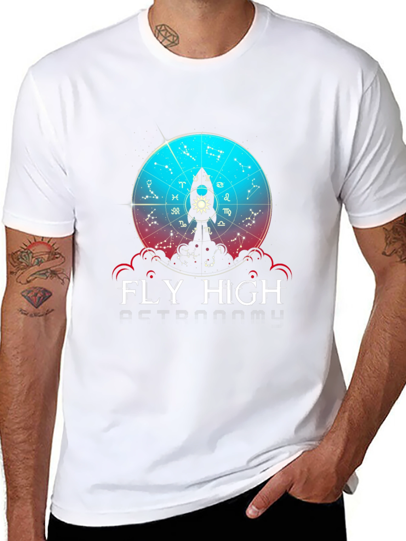Black Fly High Astronomy T-Shirt - Zodiac Rocket Design view 8